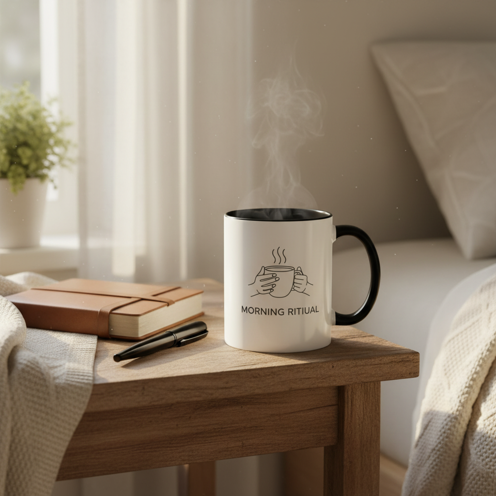 Mindful Morning Ritual Ceramic Coffee Mug | 11oz White Gift Cup