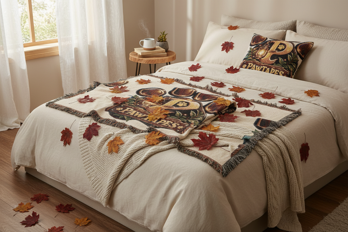 PawTapes™ Logo Woven Blanket — Cozy Throw for Pet & Nature Lovers