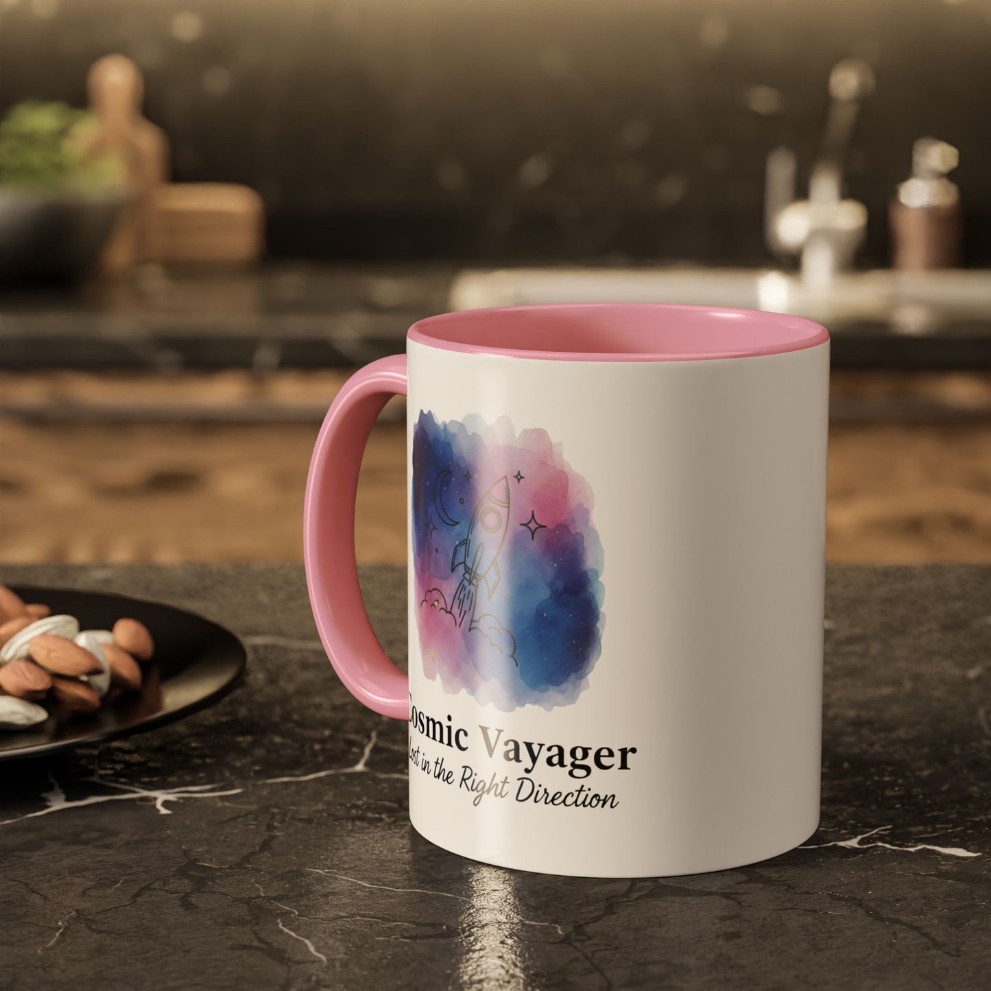 Cosmic Voyager Ceramic Coffee Mug – Space Rocket Art