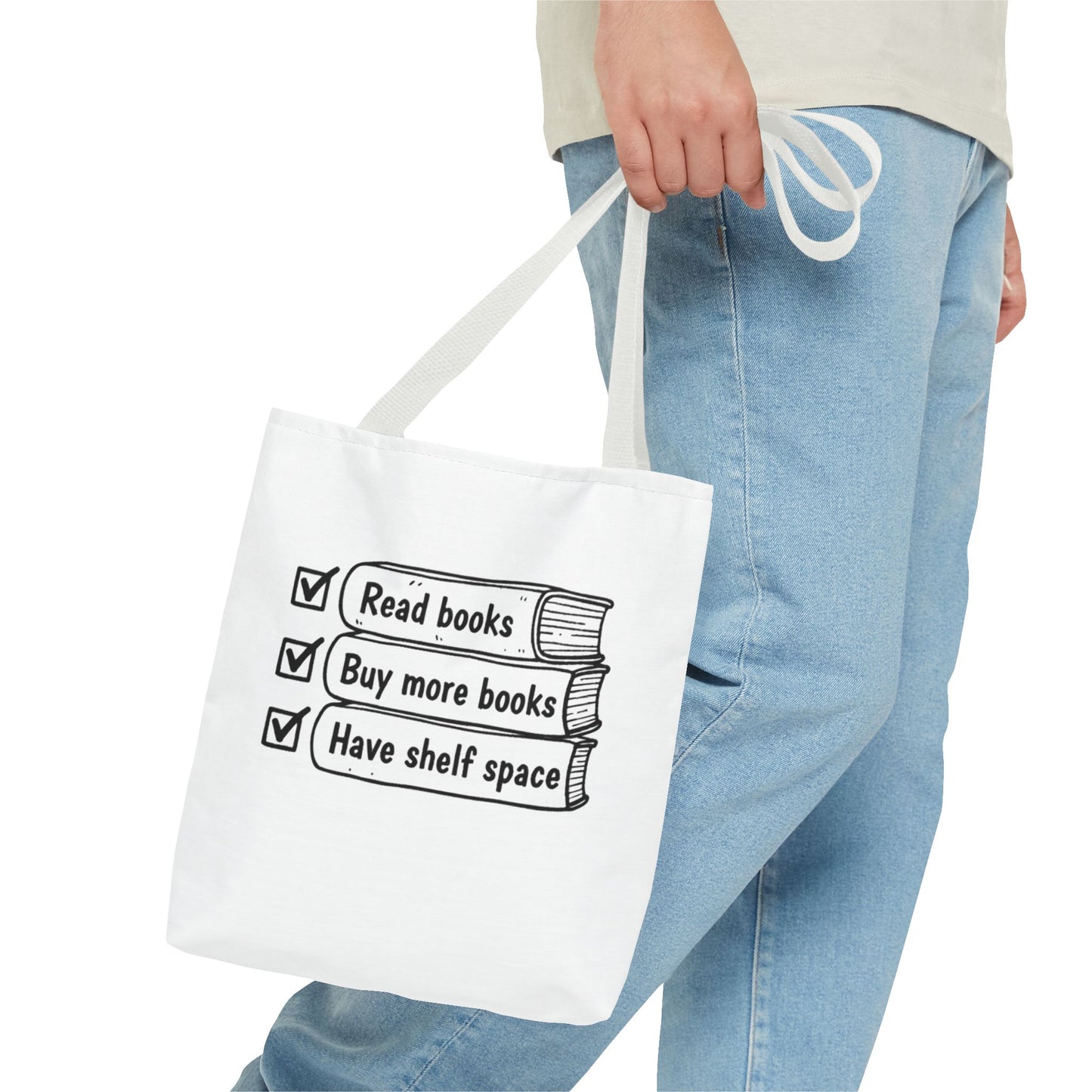 Booklover Tote Bag — "Read books, Buy more books, Have shelf space"