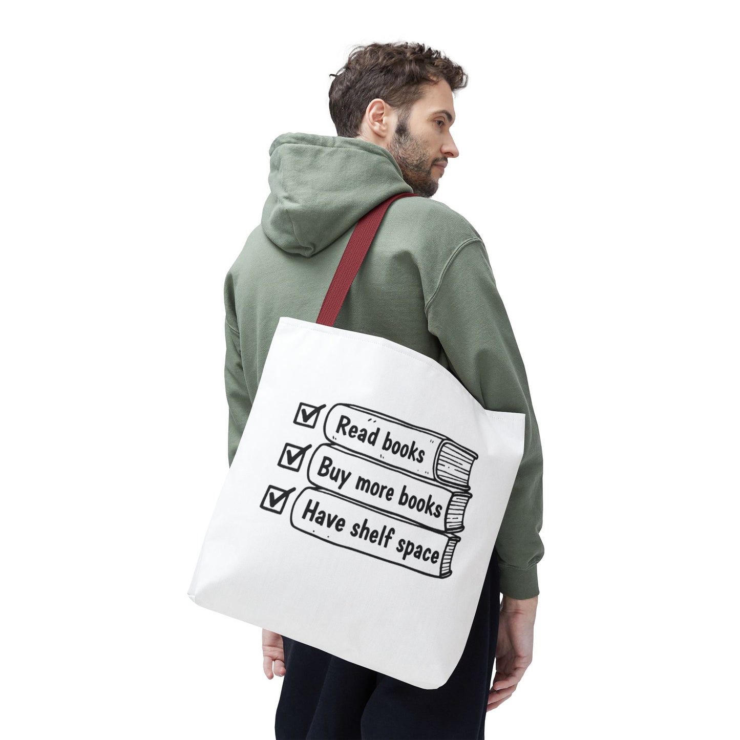 Booklover Tote Bag — "Read books, Buy more books, Have shelf space"