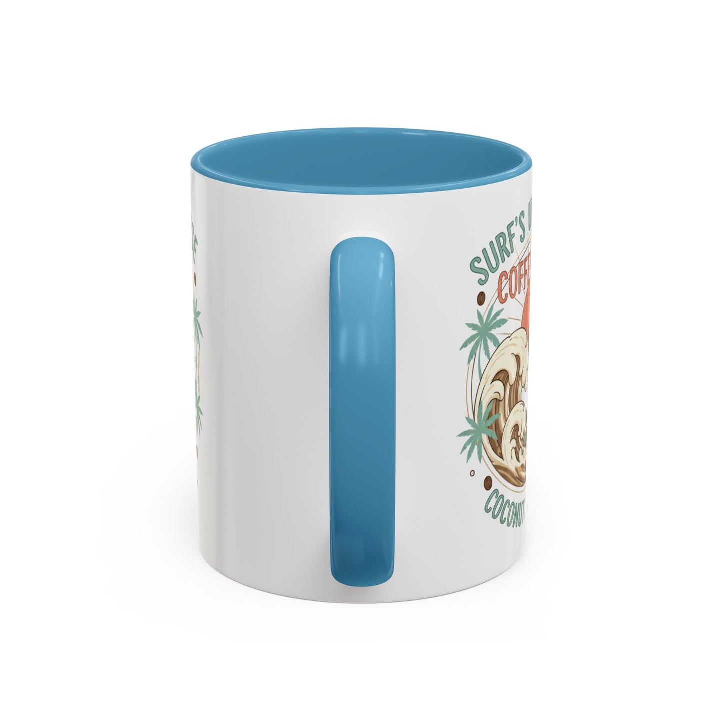 Coffee Mug “Surf’s Up Sunrise: Coconut & Caffeine” Tropical Surf Monkey Accent Mug