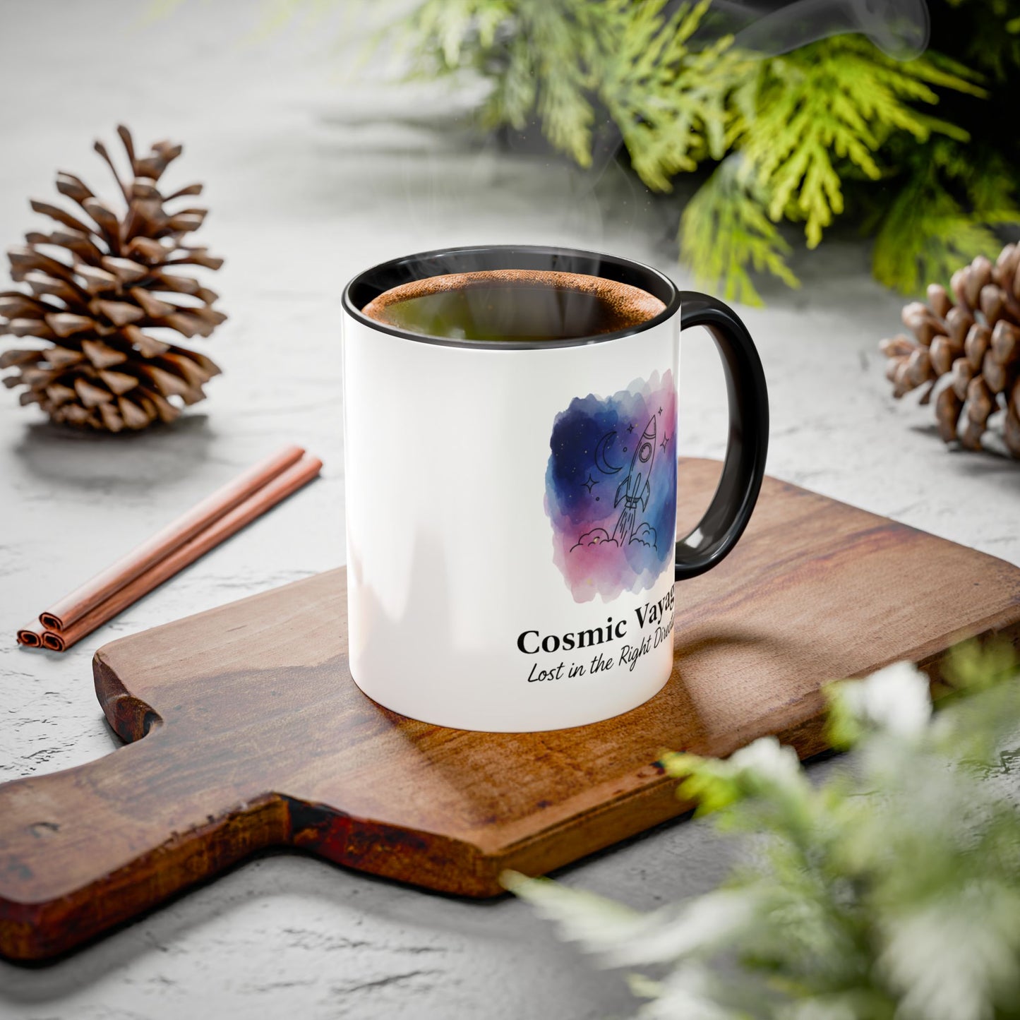 Cosmic Voyager Ceramic Coffee Mug – Space Rocket Art