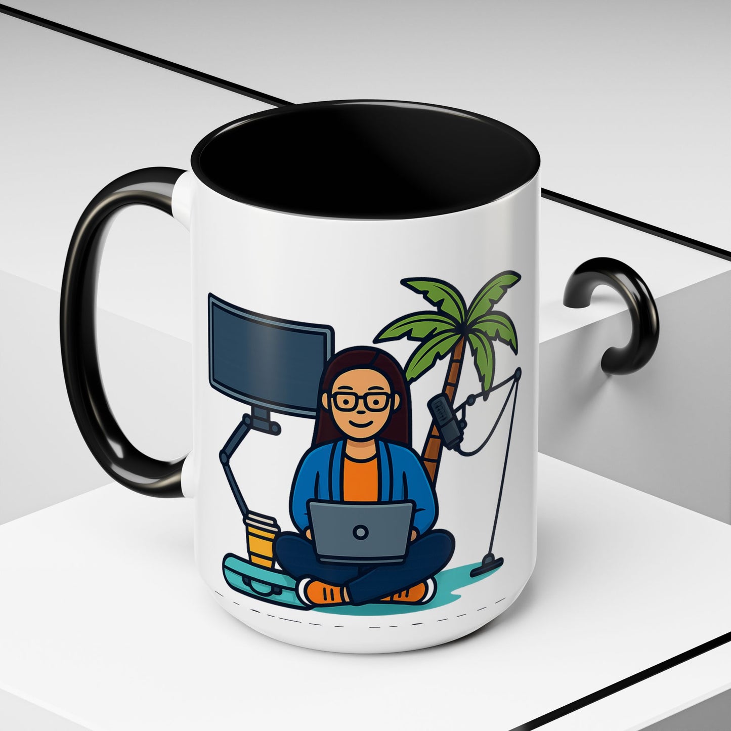 Island Podcast Coffee Mug Tropical Podcaster Illustration Ceramic Accent Mug