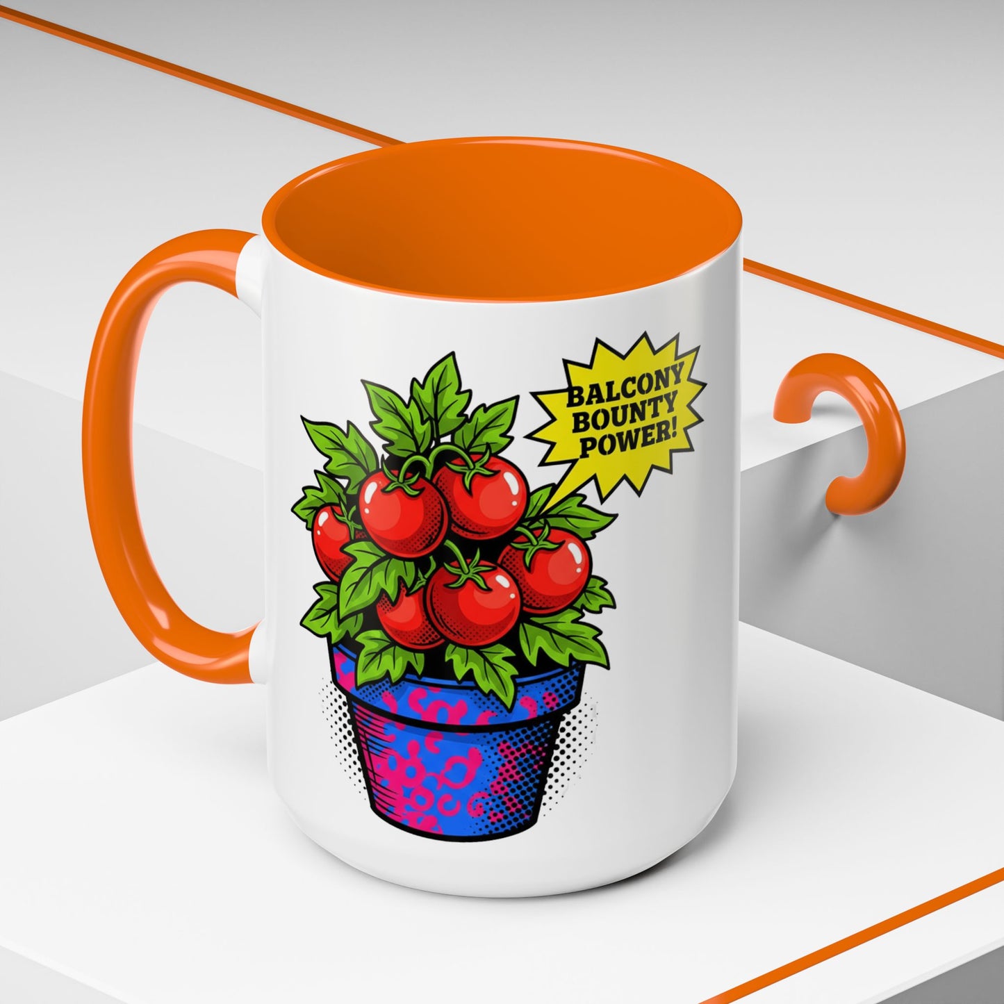 “Balcony Bounty Power!” Coffee Mug – Tomato Plant Garden Accent Mug