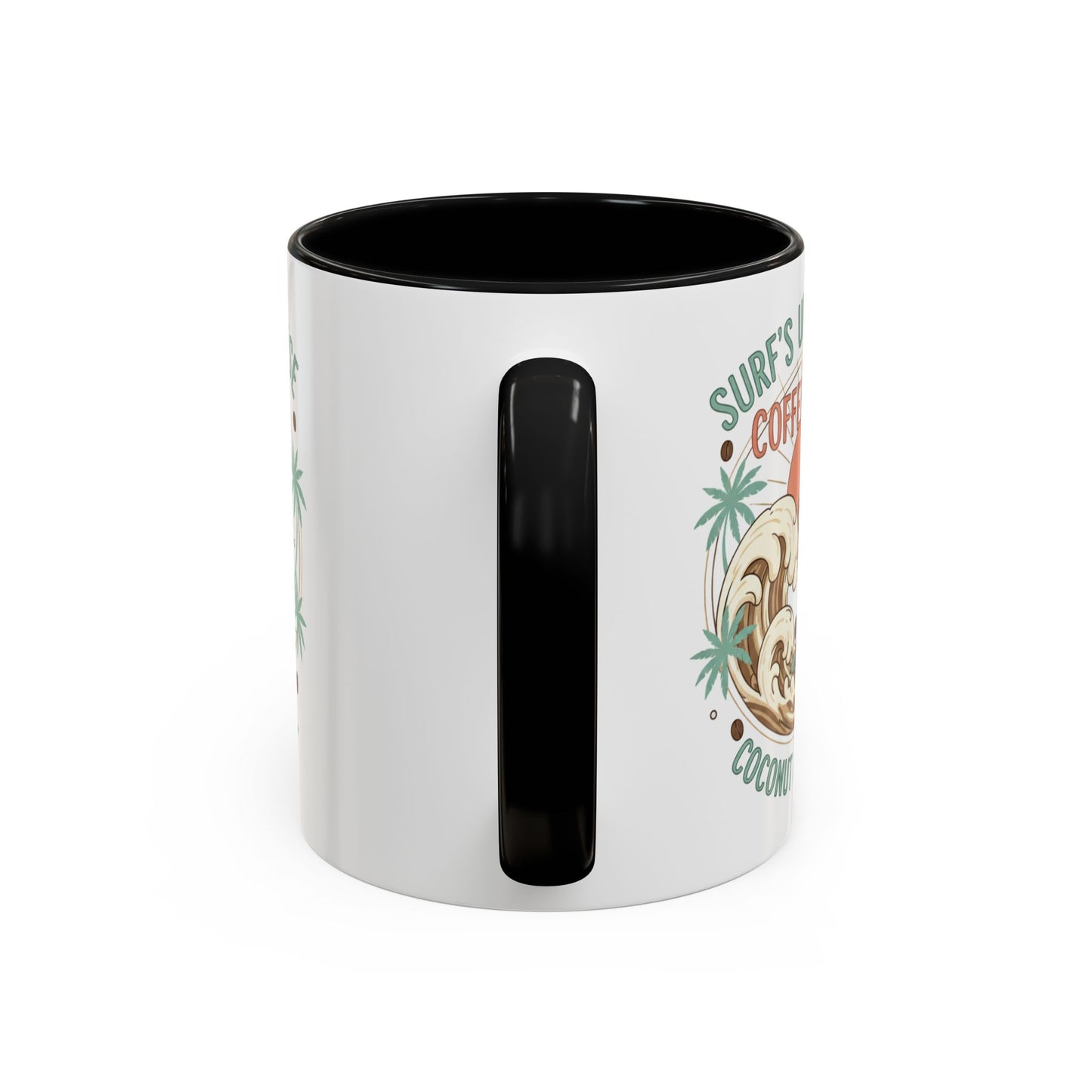 Coffee Mug “Surf’s Up Sunrise: Coconut & Caffeine” Tropical Surf Monkey Accent Mug