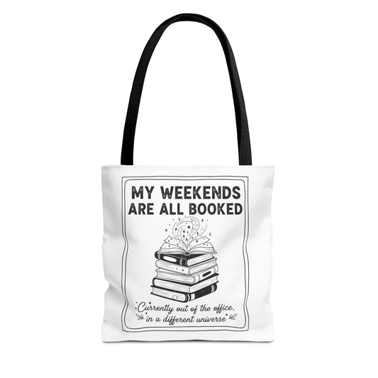 My Weekends Are All Booked Tote Bag | Funny Book Lover Gift | Bibliophile Aesthetic Canvas Bag | Literary Out of Office Tote