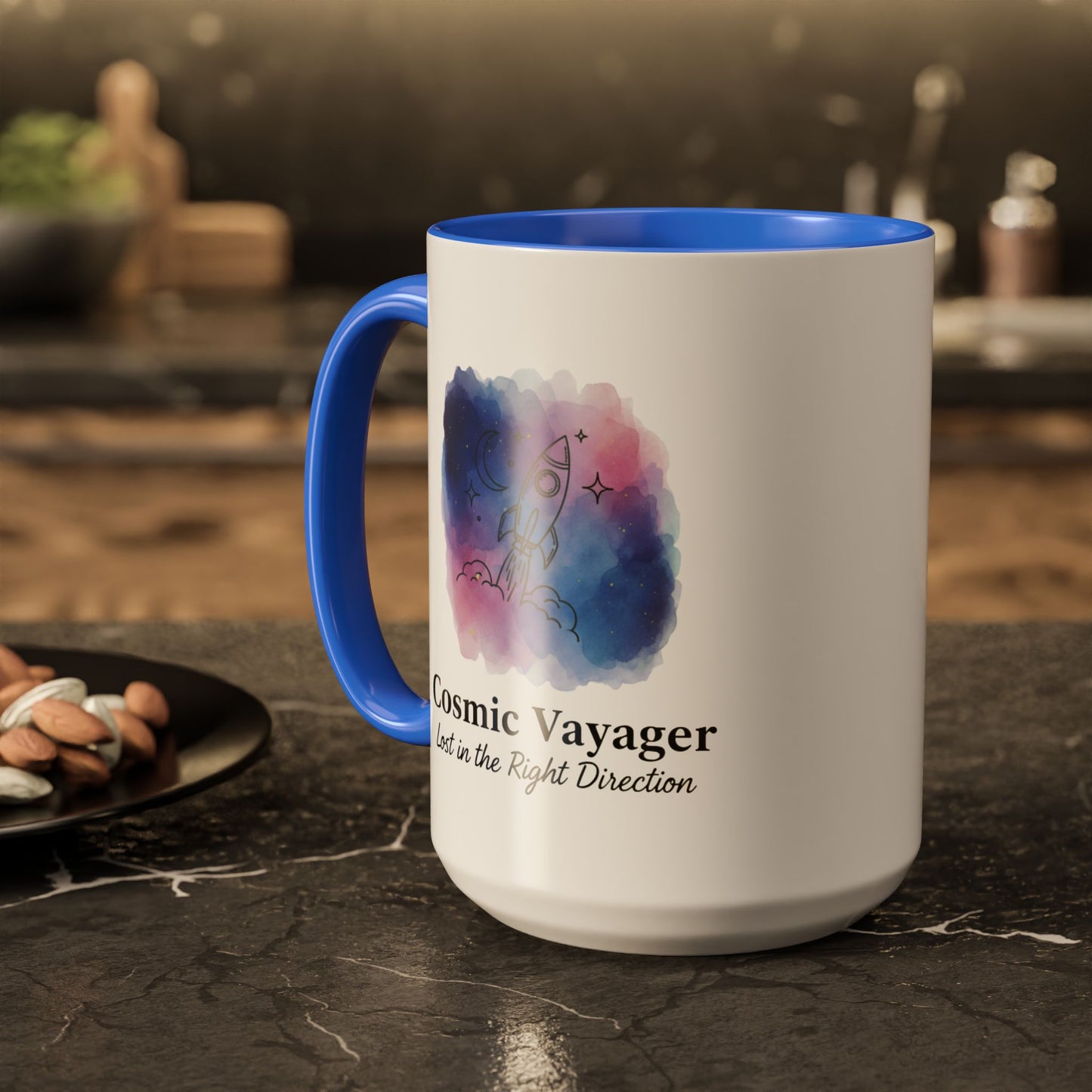 Cosmic Voyager Ceramic Coffee Mug – Space Rocket Art