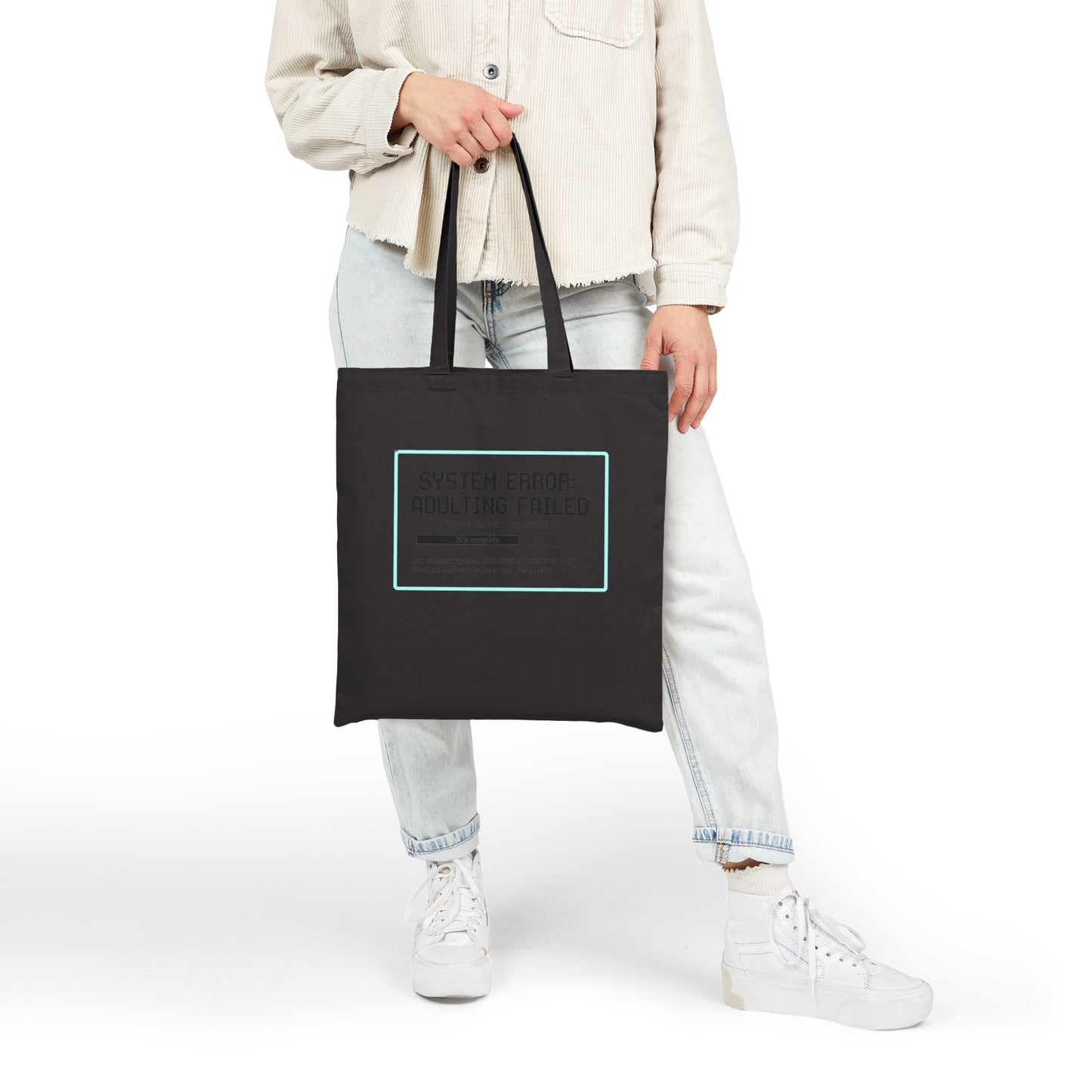 System Error: Adulting Failed Tote Bag | Funny Millennial Humor Canvas Bag | Retro Tech Aesthetic Student Gift
