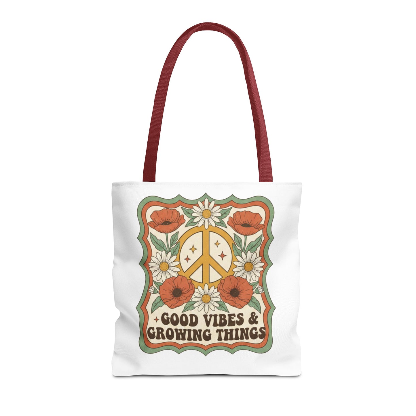 🌿 Retro Floral Tote Bag – “Good Vibes & Growing Things