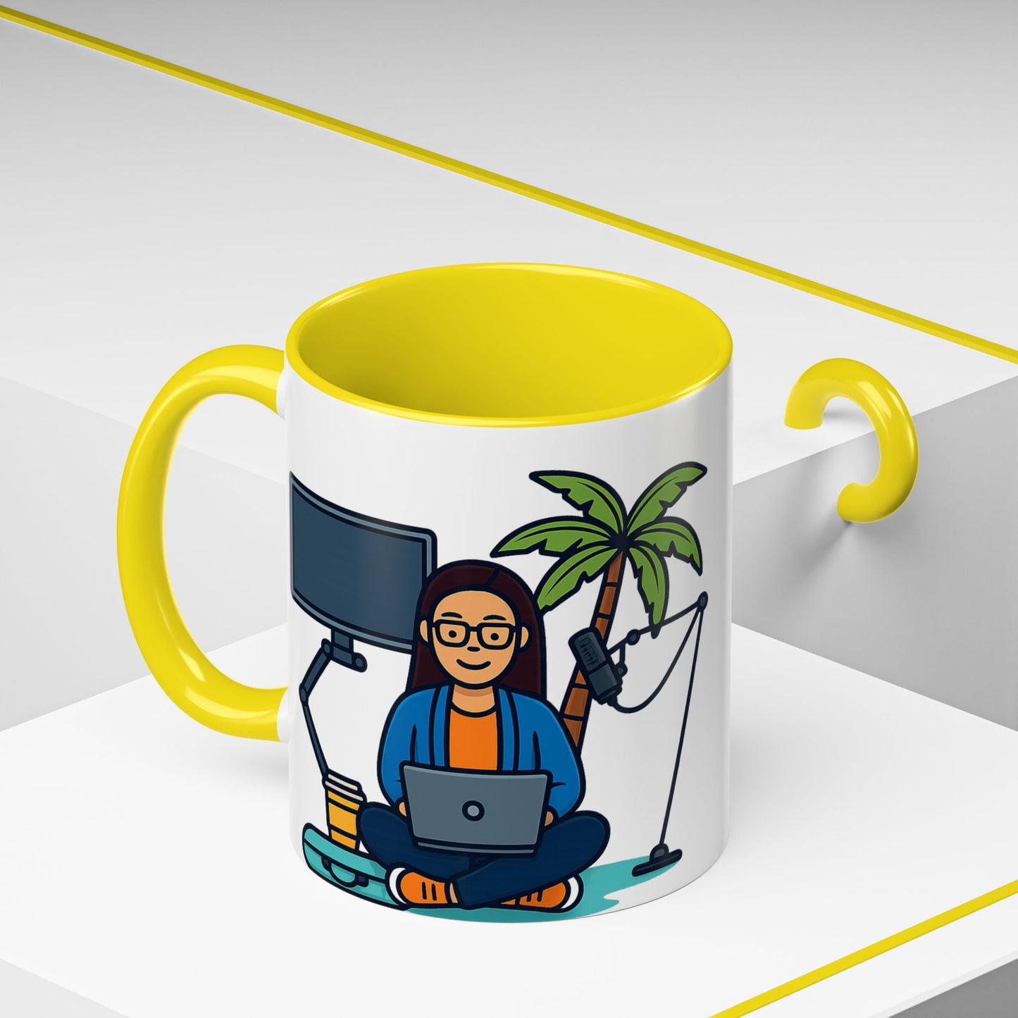 Island Podcast Coffee Mug Tropical Podcaster Illustration Ceramic Accent Mug