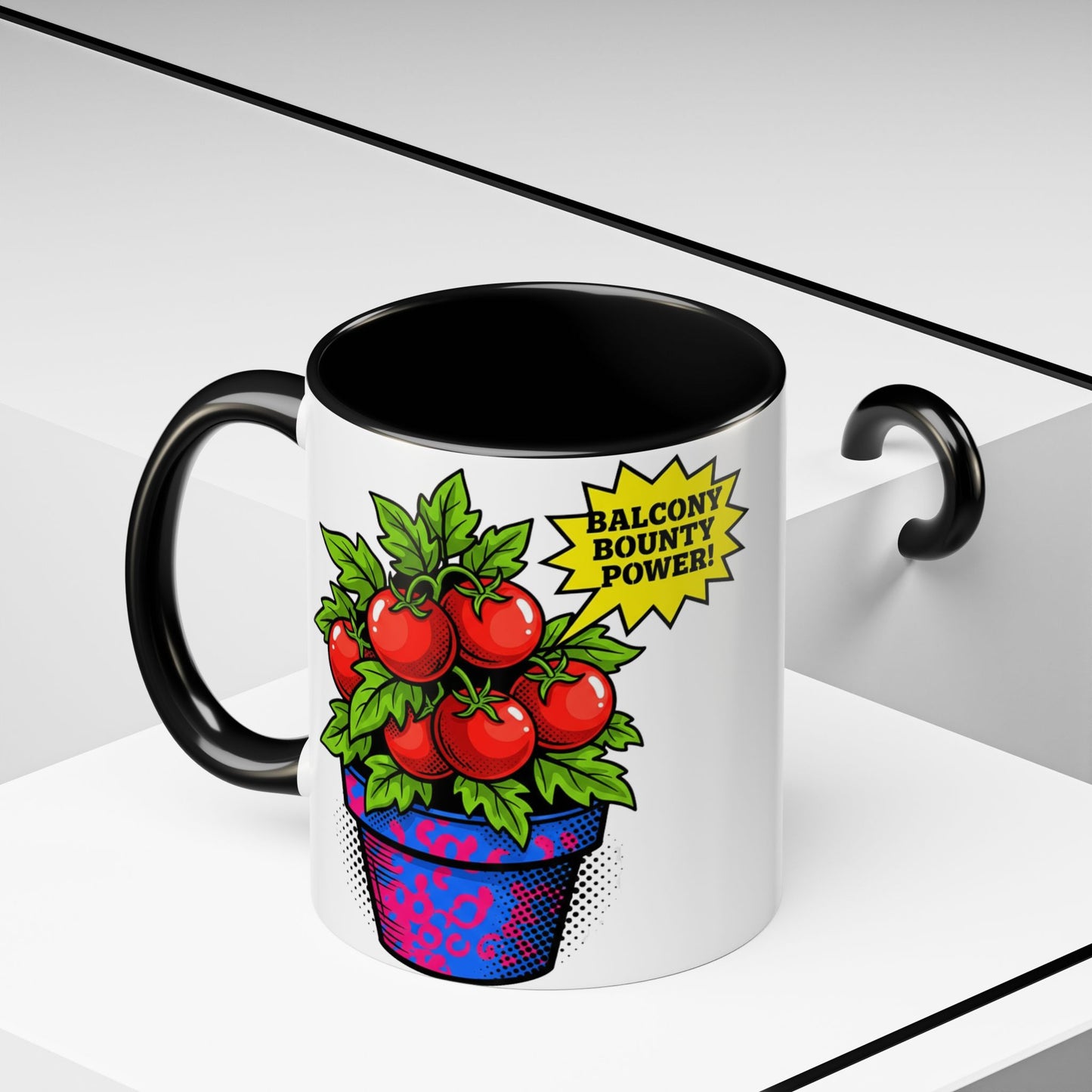 “Balcony Bounty Power!” Coffee Mug – Tomato Plant Garden Accent Mug