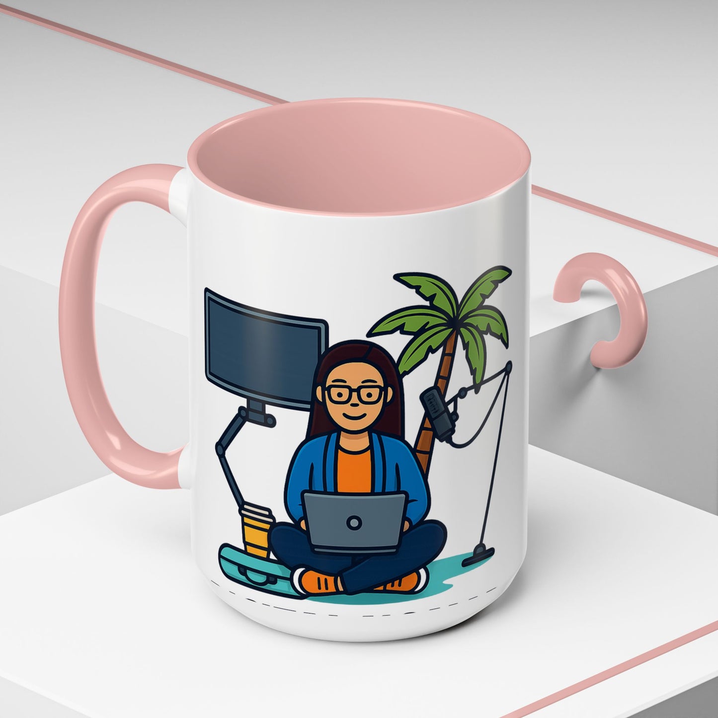 Island Podcast Coffee Mug Tropical Podcaster Illustration Ceramic Accent Mug