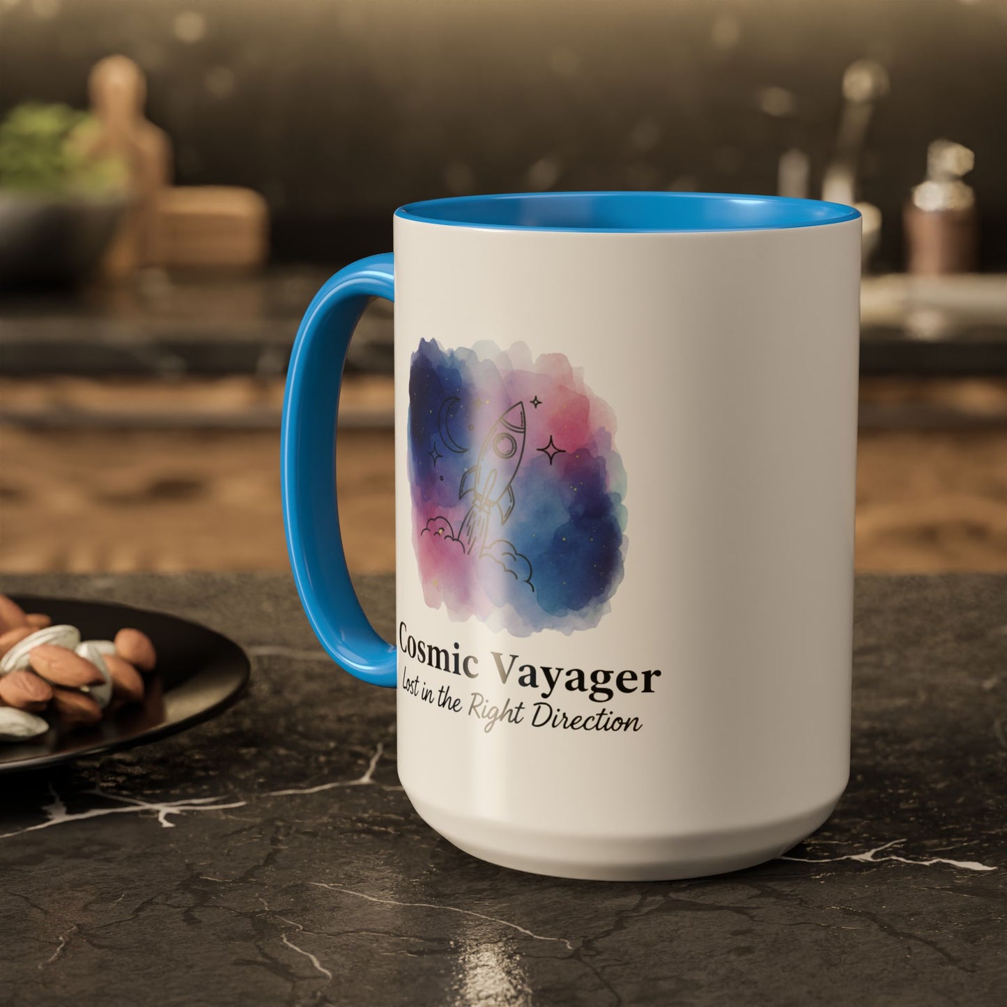 Cosmic Voyager Ceramic Coffee Mug – Space Rocket Art