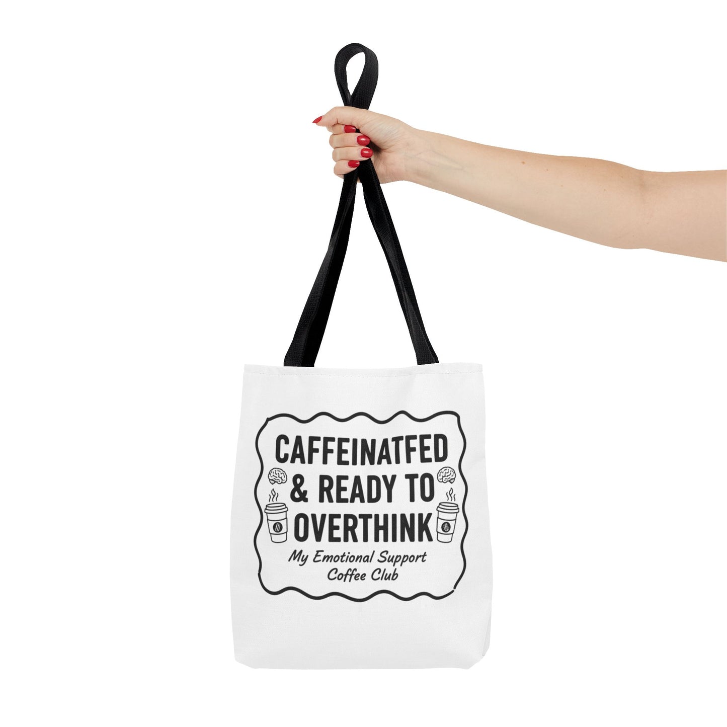 Caffeinated & Ready to Overthink Tote Bag | Funny Coffee Lover Gift | Sarcastic Aesthetic Canvas Tote for Students