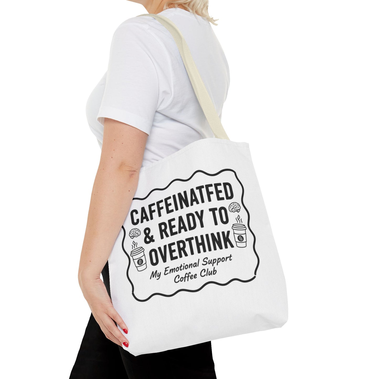Caffeinated & Ready to Overthink Tote Bag | Funny Coffee Lover Gift | Sarcastic Aesthetic Canvas Tote for Students