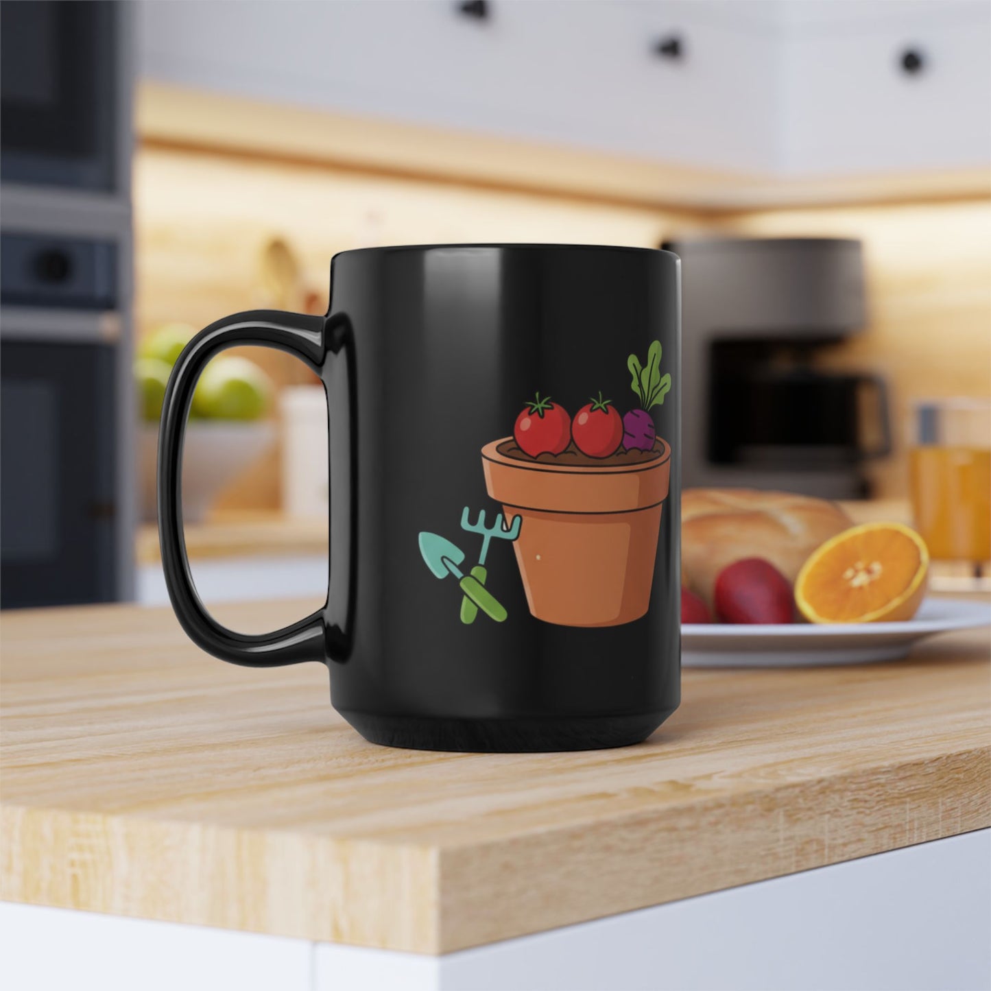 Black Ceramic Veggie Garden Coffee Mug