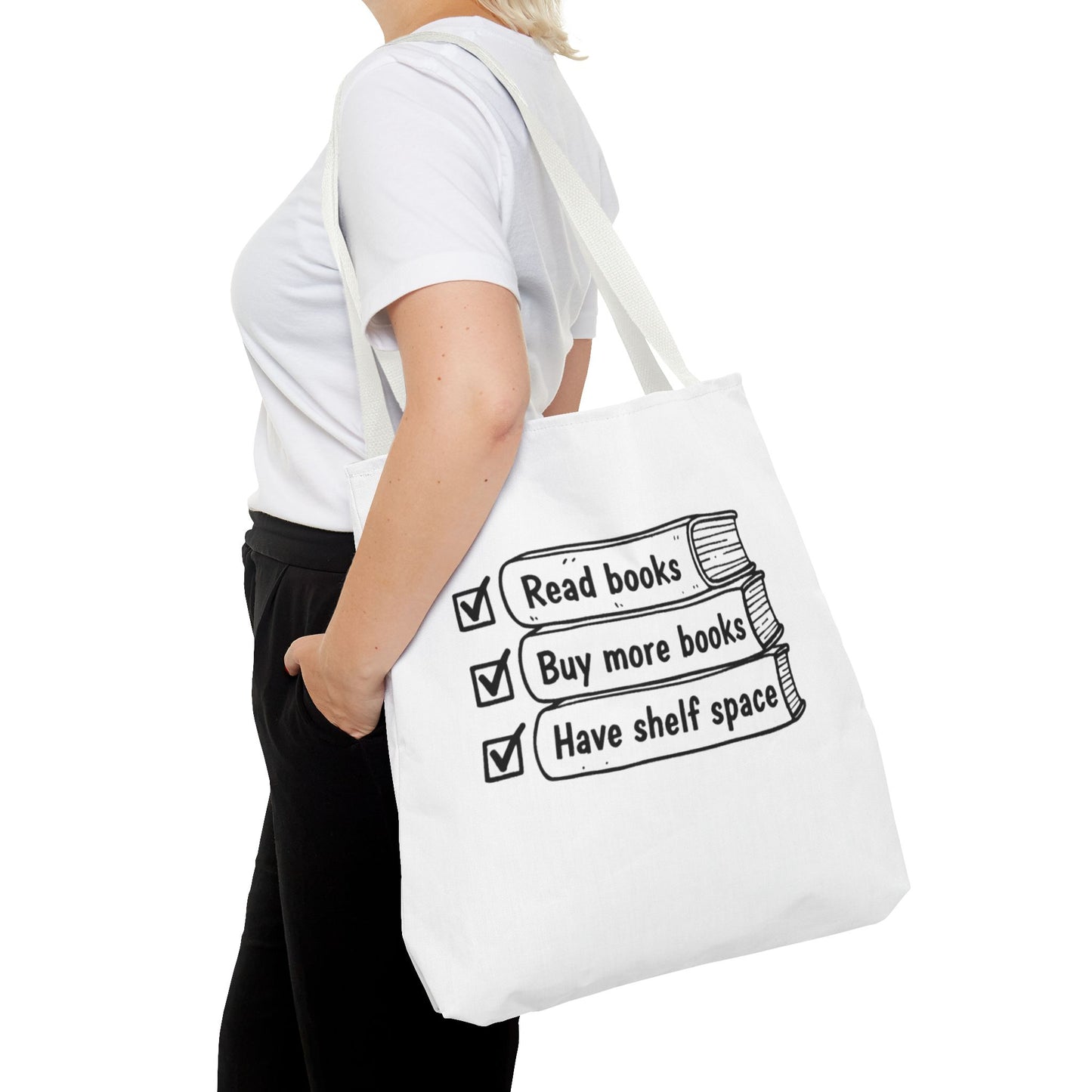 Booklover Tote Bag — "Read books, Buy more books, Have shelf space"