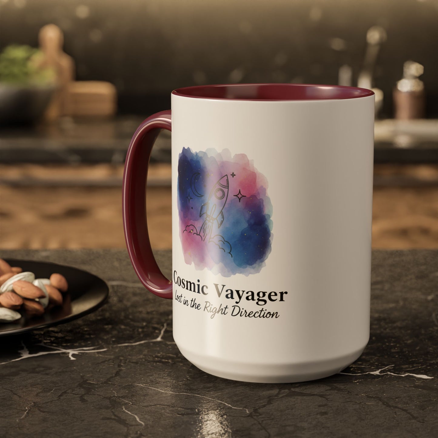 Cosmic Voyager Ceramic Coffee Mug – Space Rocket Art
