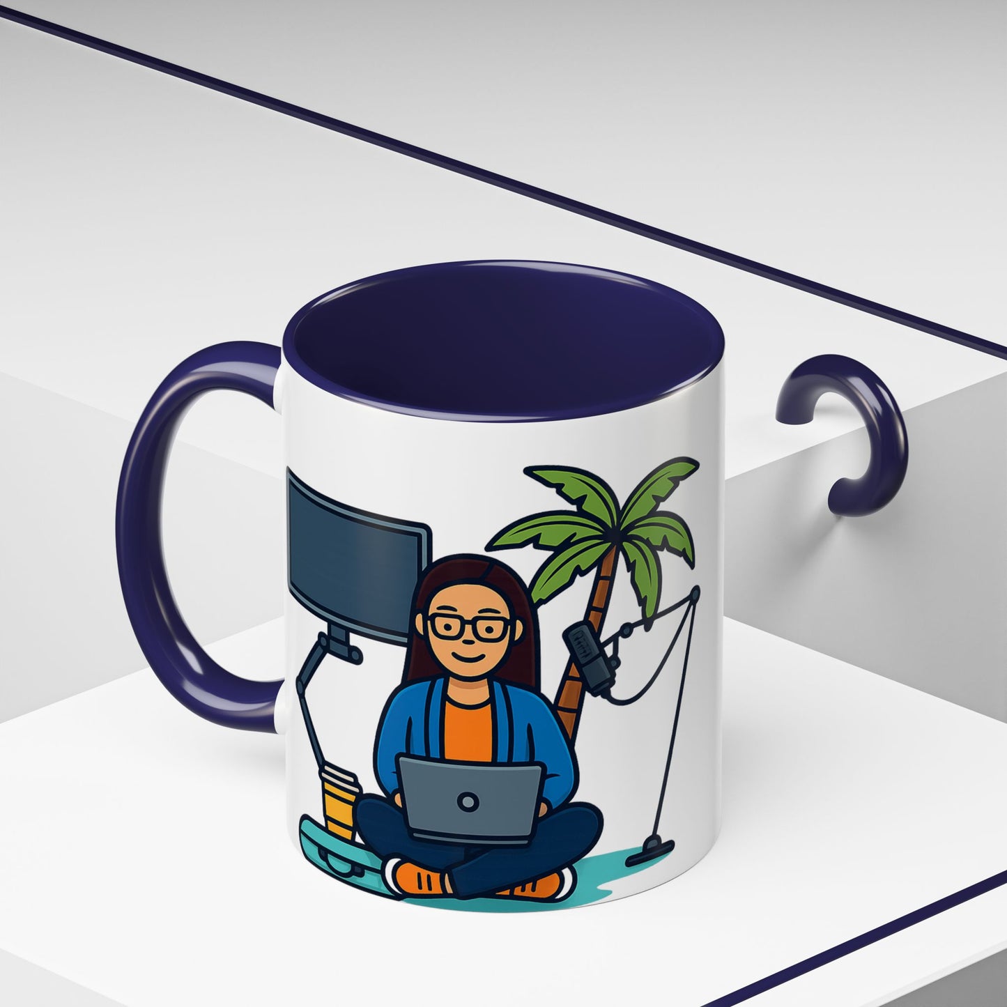 Island Podcast Coffee Mug Tropical Podcaster Illustration Ceramic Accent Mug