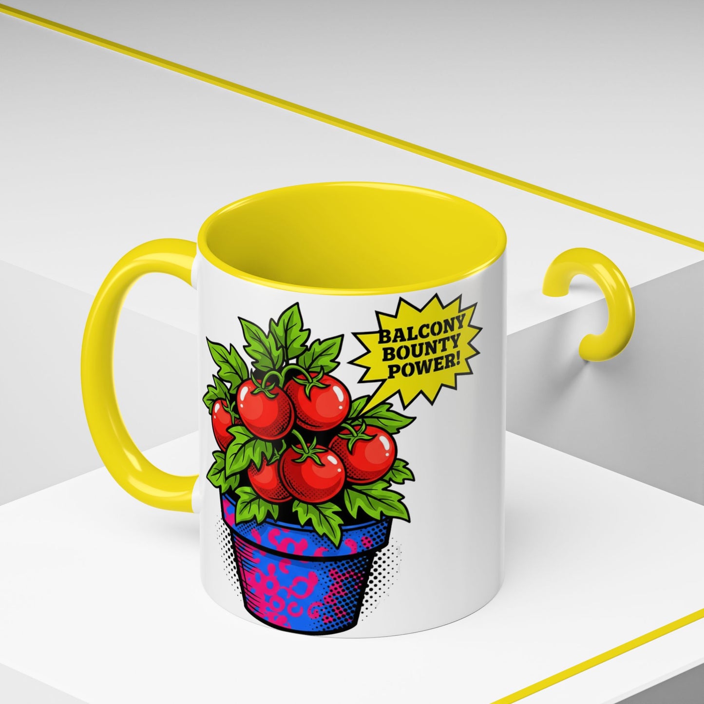 “Balcony Bounty Power!” Coffee Mug – Tomato Plant Garden Accent Mug
