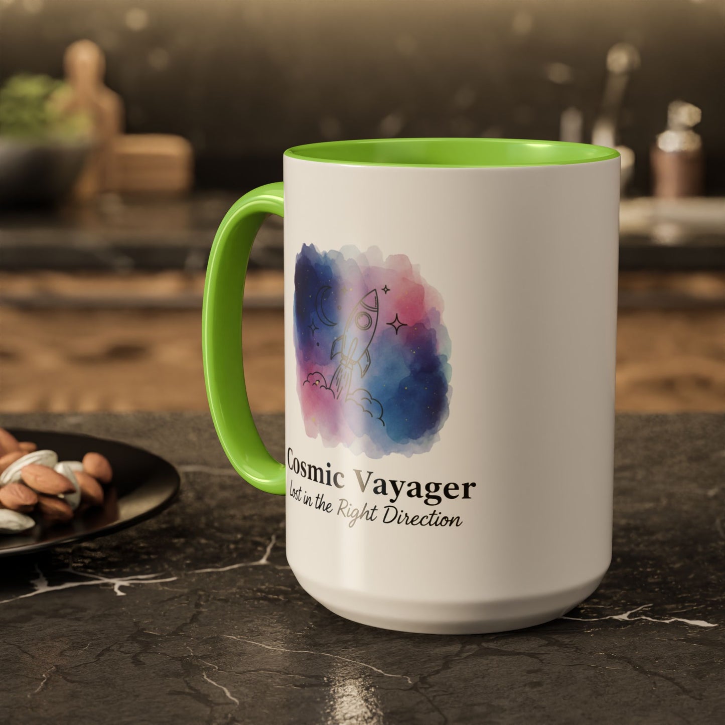 Cosmic Voyager Ceramic Coffee Mug – Space Rocket Art
