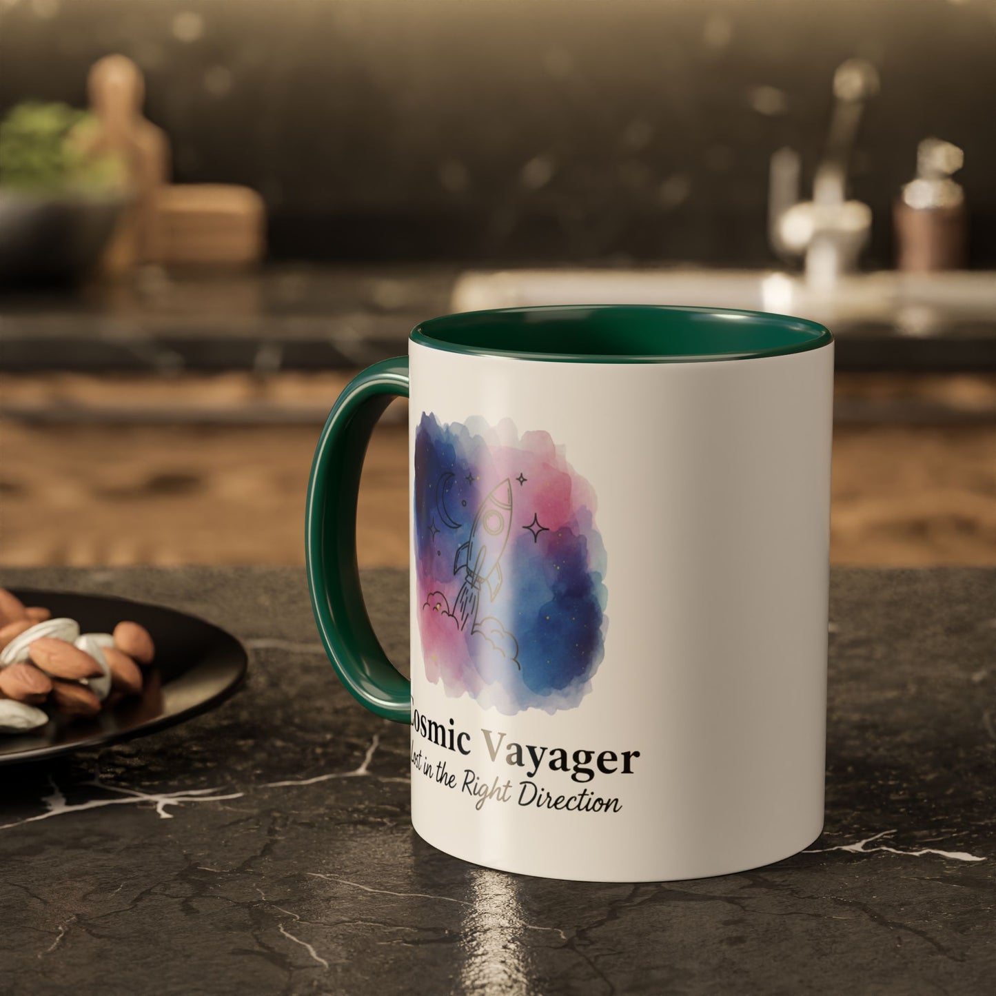 Cosmic Voyager Ceramic Coffee Mug – Space Rocket Art