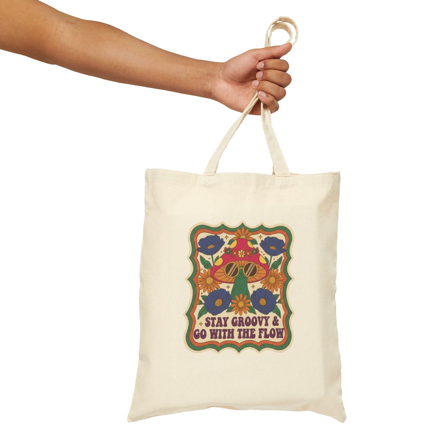 Retro Mushroom Canvas Tote Bag | 70s Vintage Boho Floral Gift