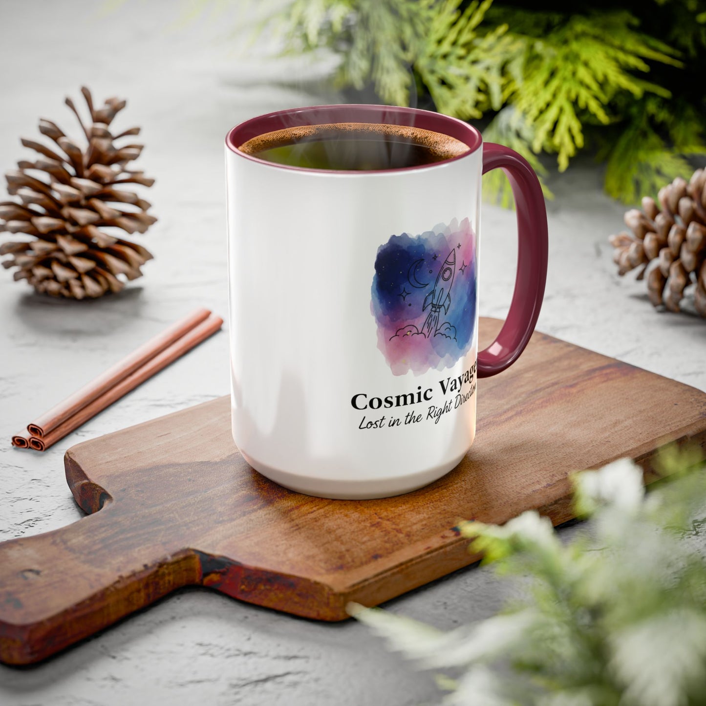 Cosmic Voyager Ceramic Coffee Mug – Space Rocket Art