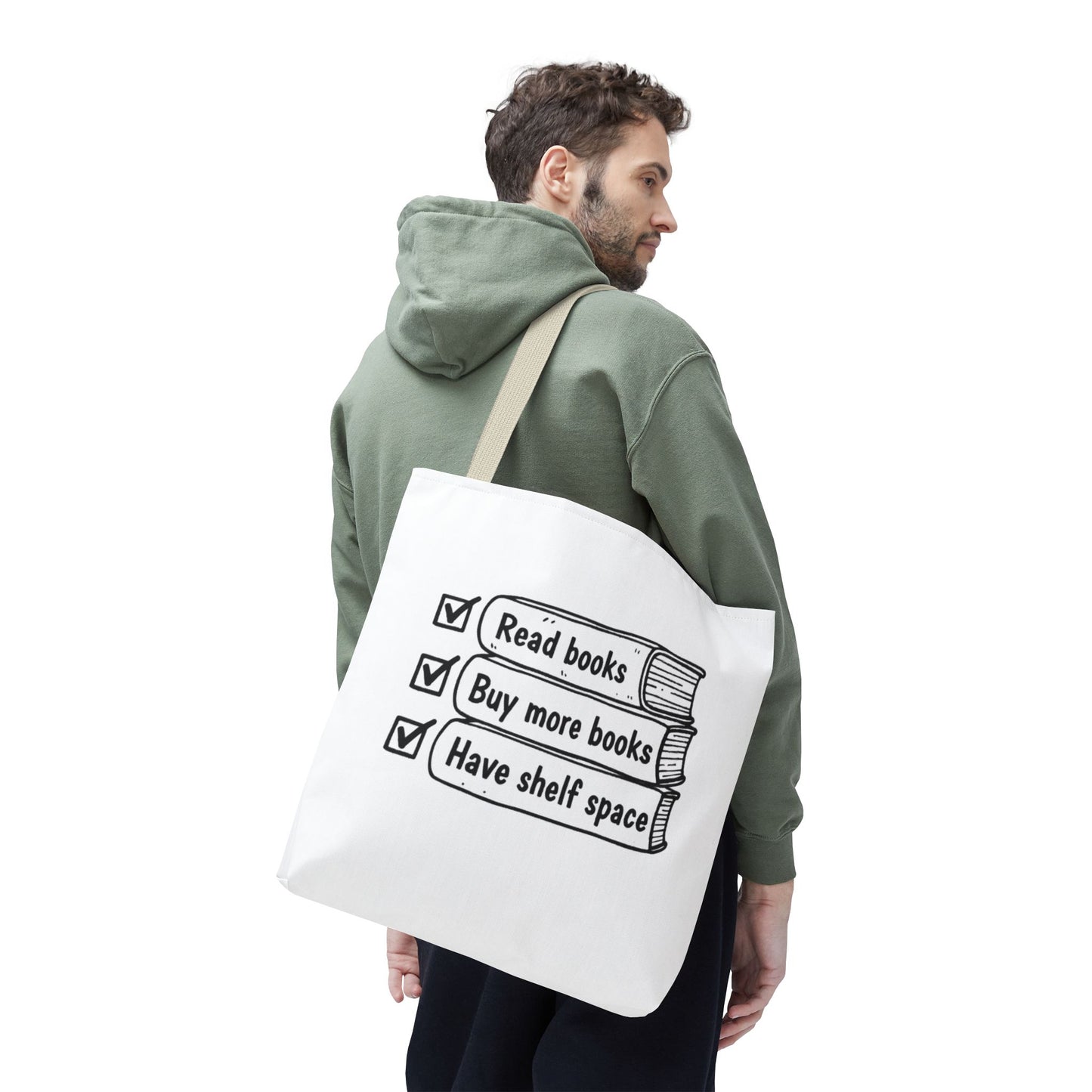 Booklover Tote Bag — "Read books, Buy more books, Have shelf space"
