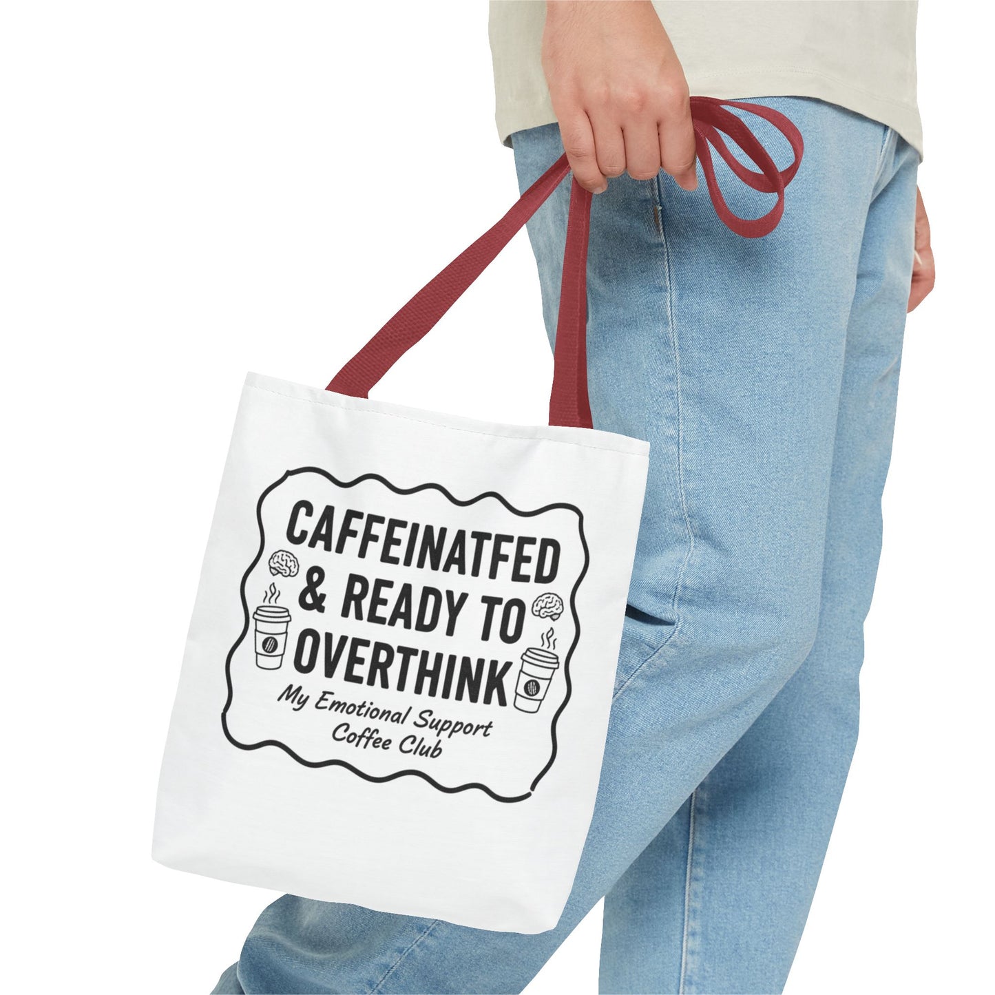 Caffeinated & Ready to Overthink Tote Bag | Funny Coffee Lover Gift | Sarcastic Aesthetic Canvas Tote for Students