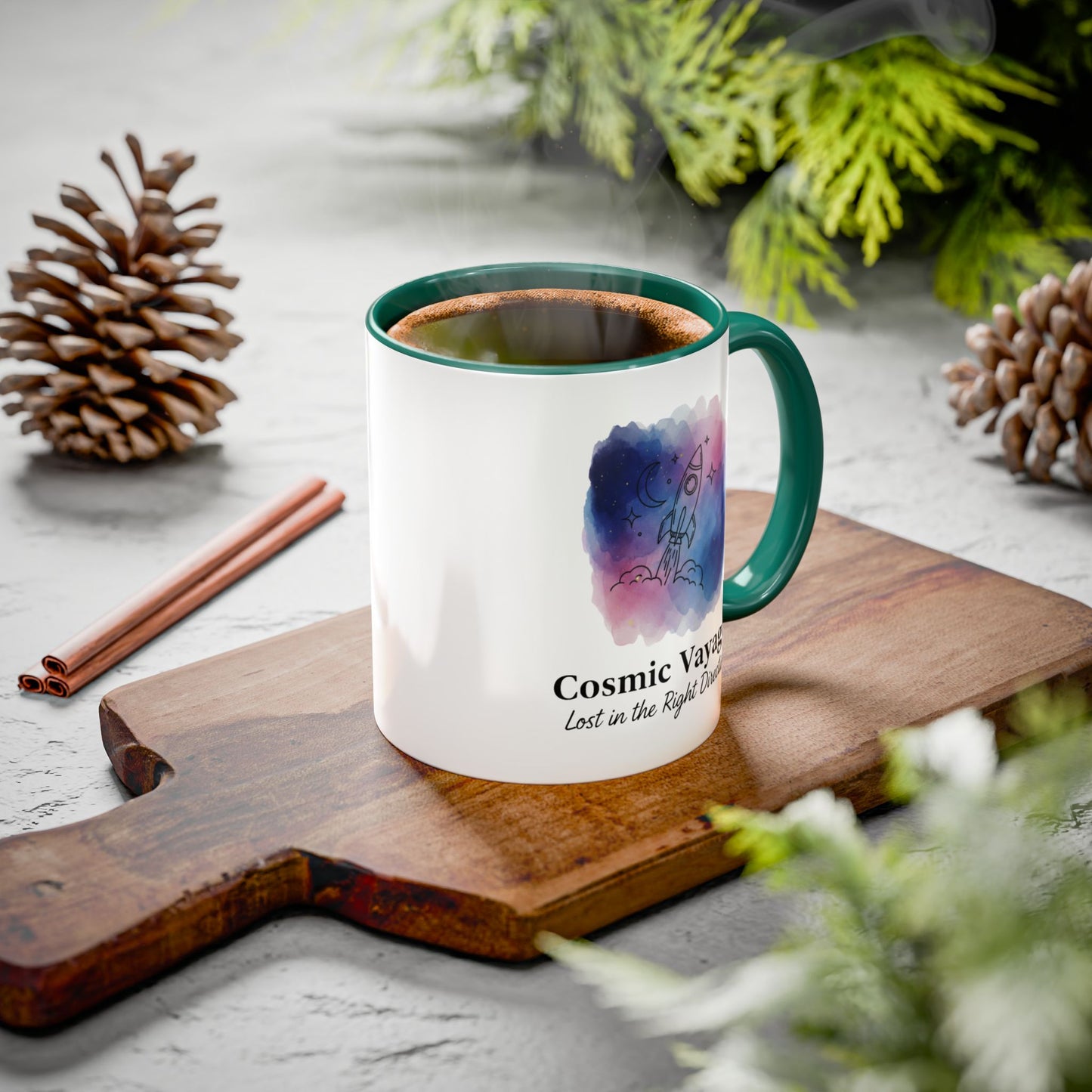Cosmic Voyager Ceramic Coffee Mug – Space Rocket Art
