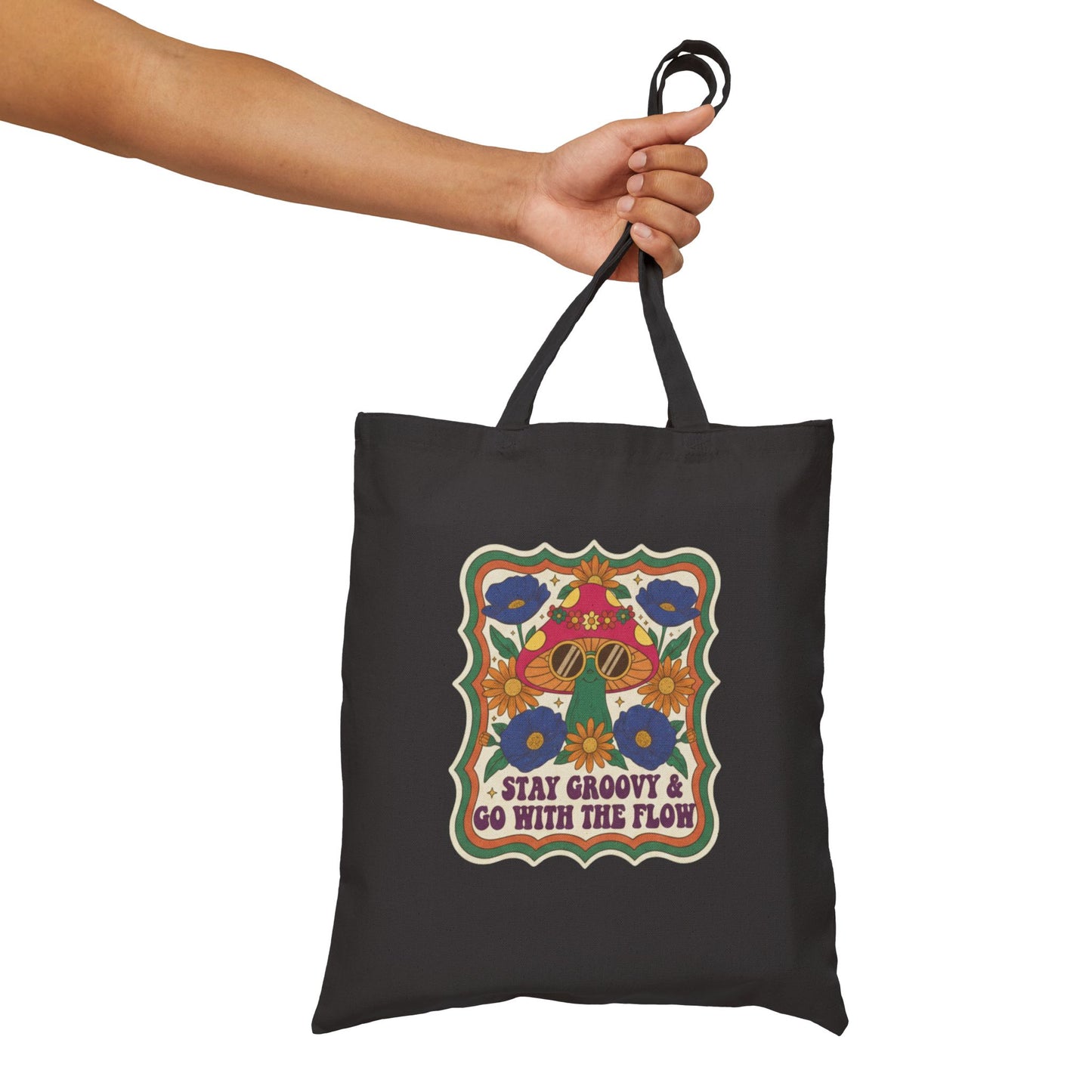 Retro Mushroom Canvas Tote Bag | 70s Vintage Boho Floral Gift