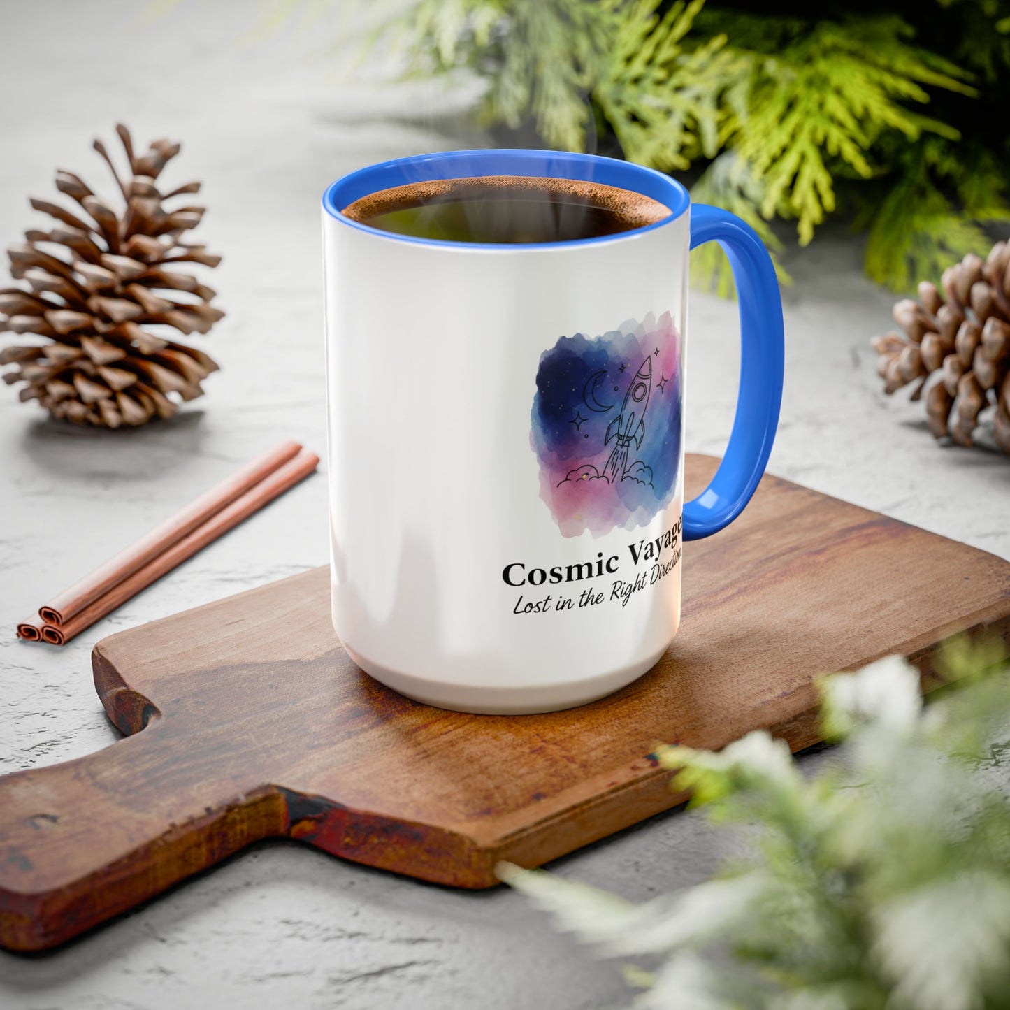 Cosmic Voyager Ceramic Coffee Mug – Space Rocket Art