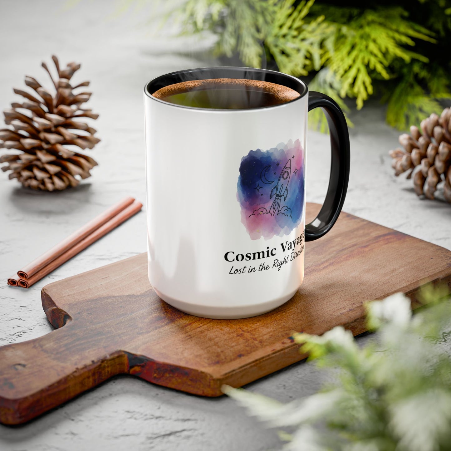 Cosmic Voyager Ceramic Coffee Mug – Space Rocket Art