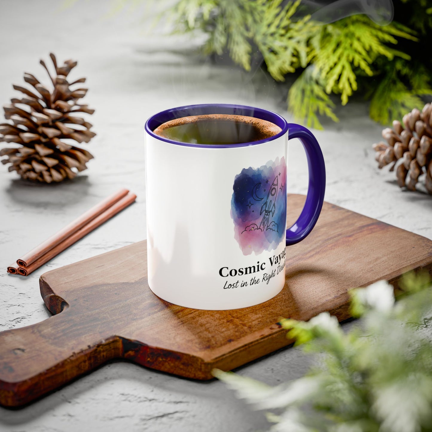 Cosmic Voyager Ceramic Coffee Mug – Space Rocket Art