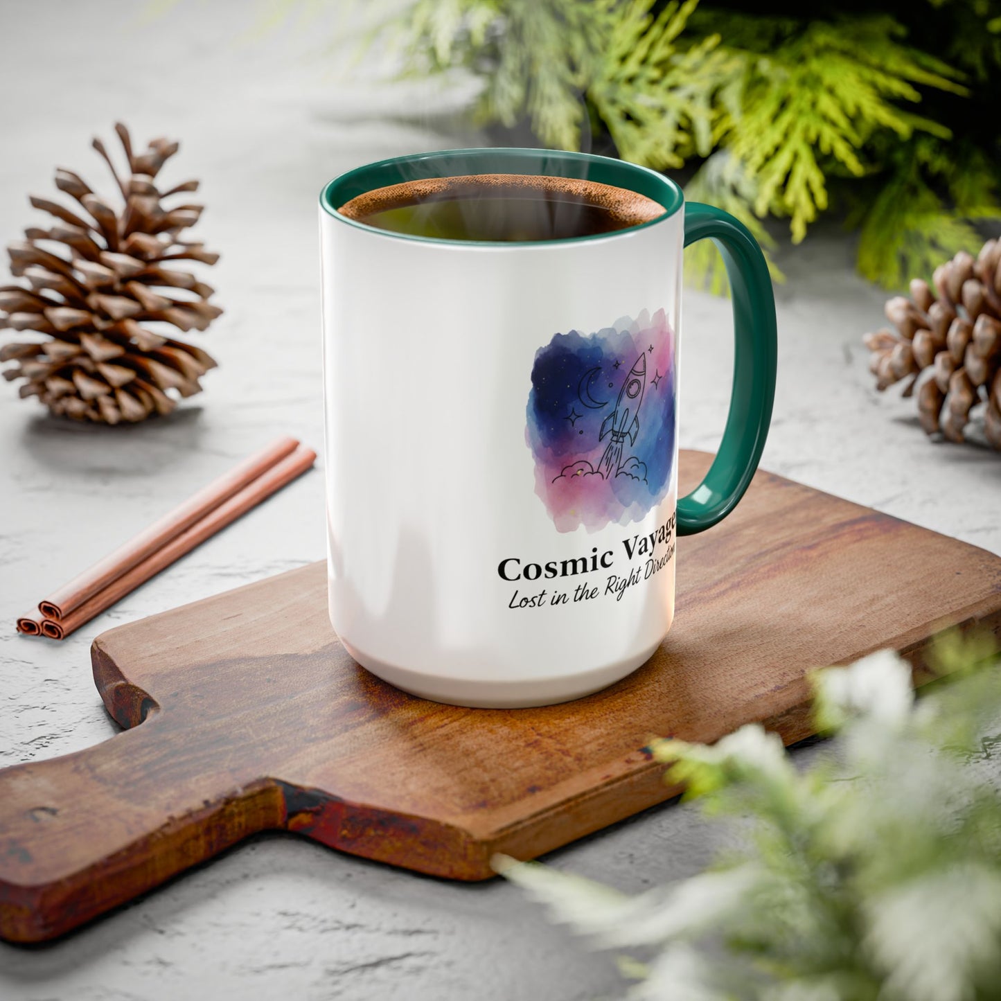 Cosmic Voyager Ceramic Coffee Mug – Space Rocket Art