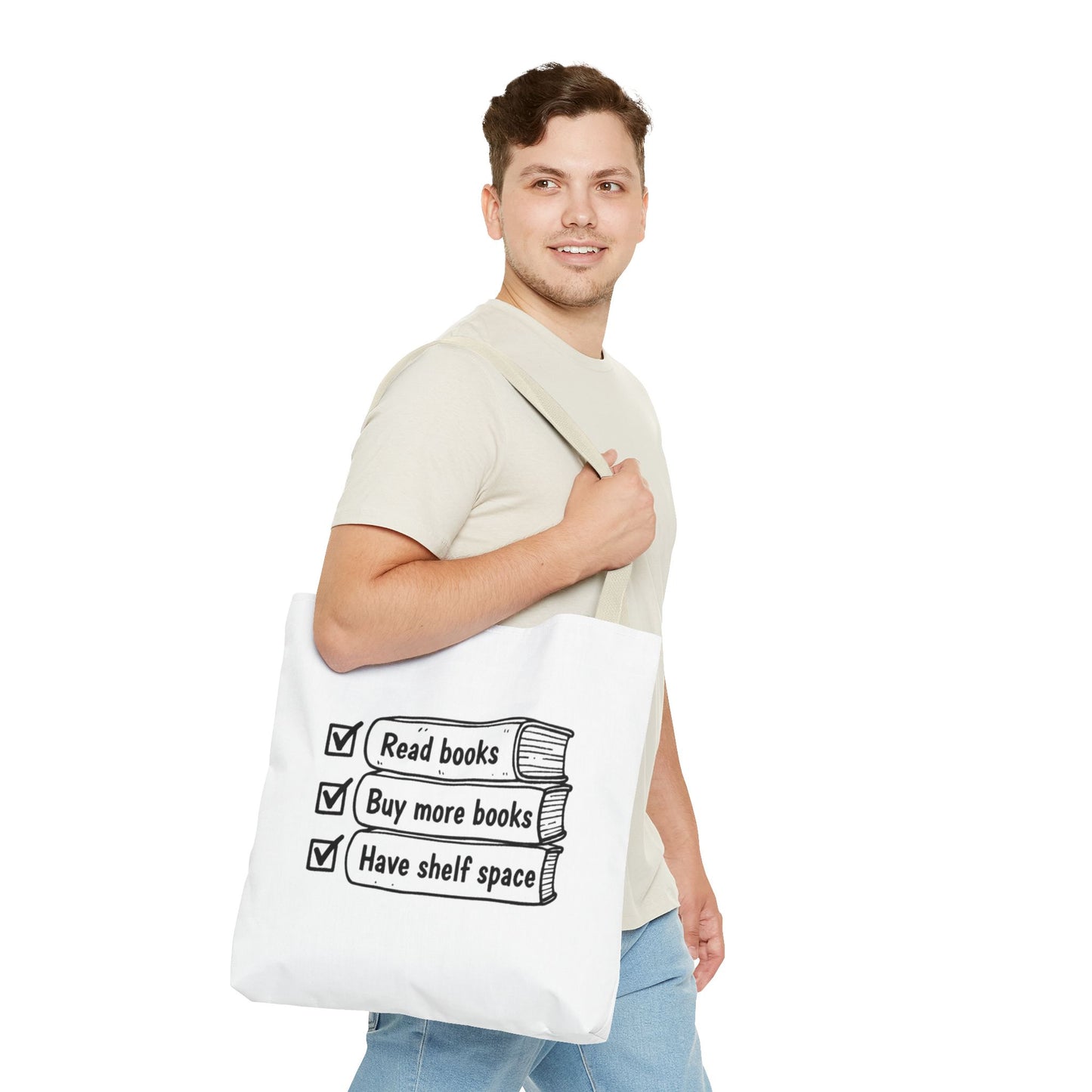 Booklover Tote Bag — "Read books, Buy more books, Have shelf space"