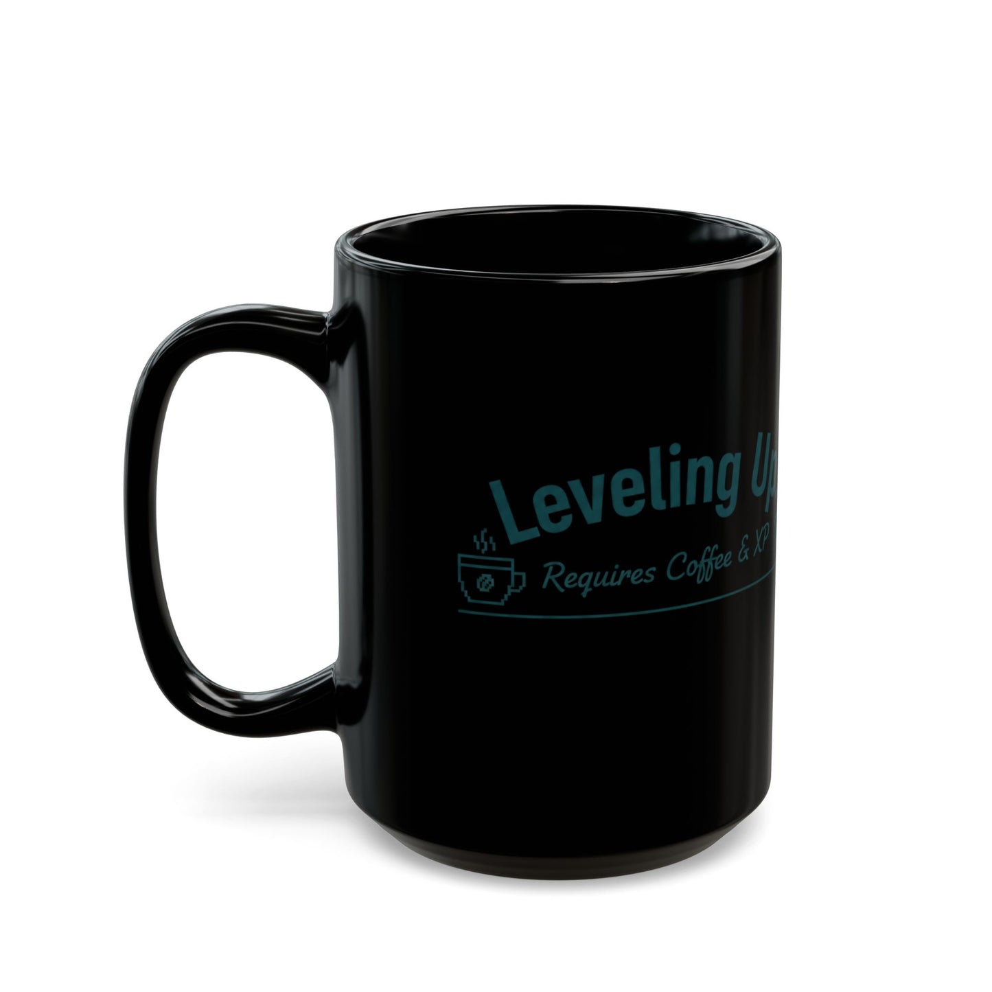 Black Ceramic Gaming Coffee Mug – "Leveling Up. Requires Coffee & XP"