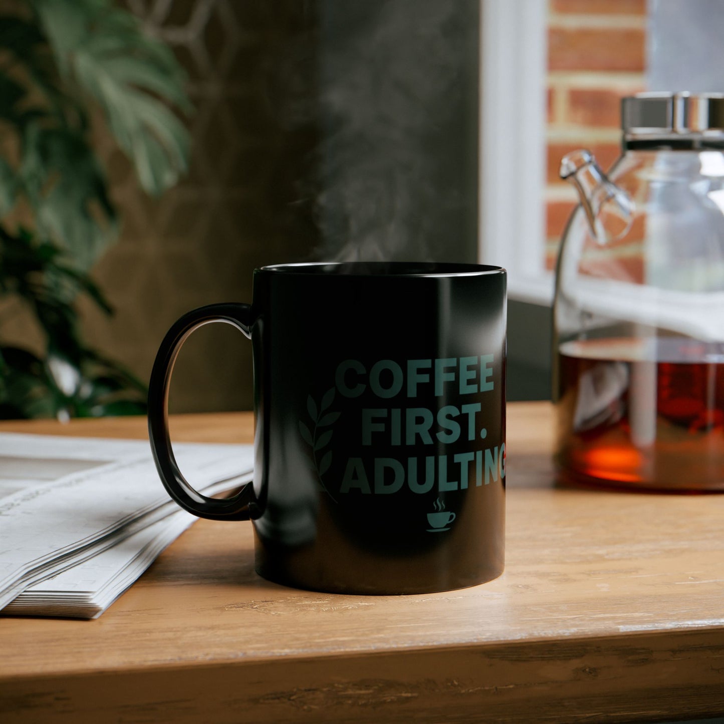 Coffee First Adulting Mug Funny Coffee Lover Black Ceramic Mug (11oz/15oz)