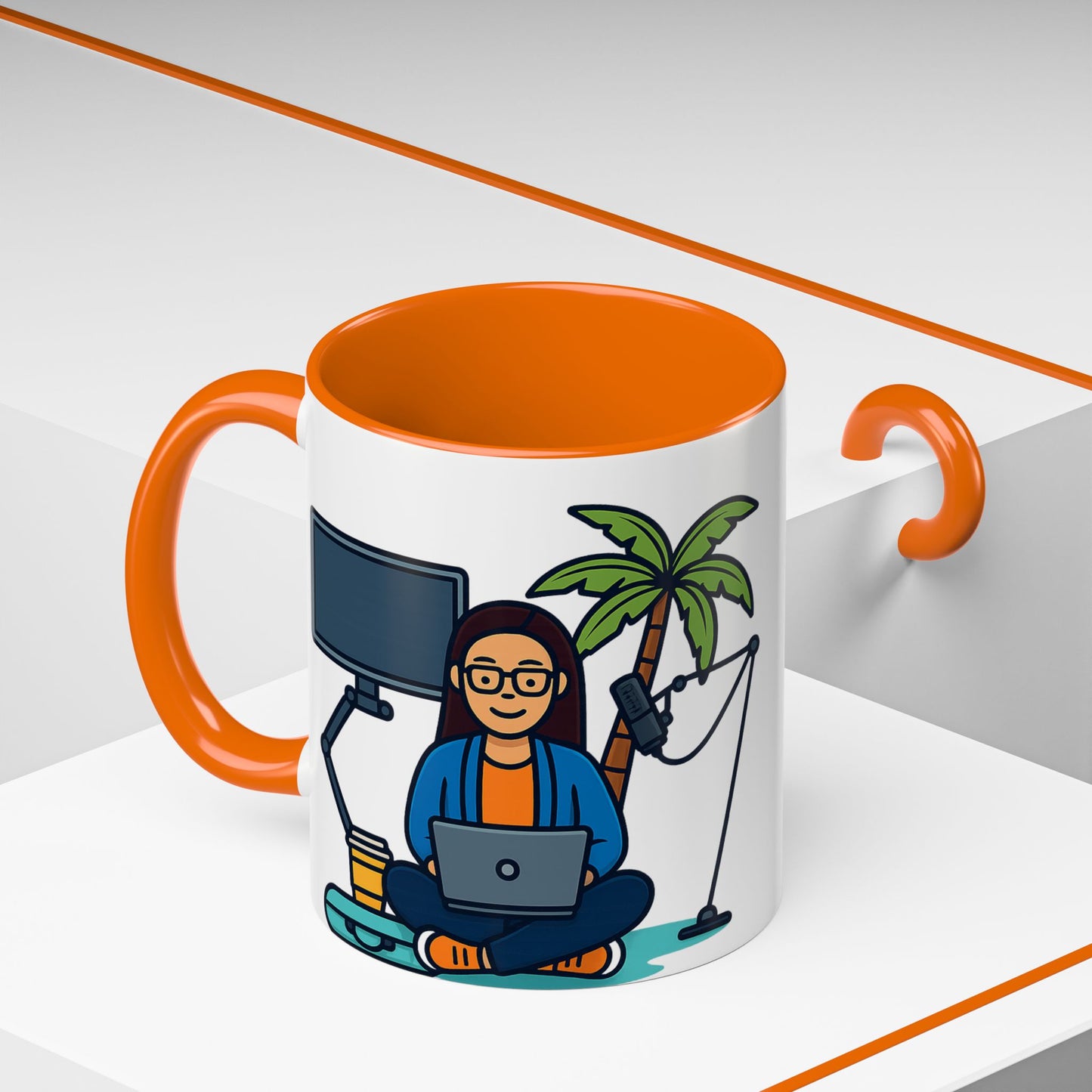 Island Podcast Coffee Mug Tropical Podcaster Illustration Ceramic Accent Mug