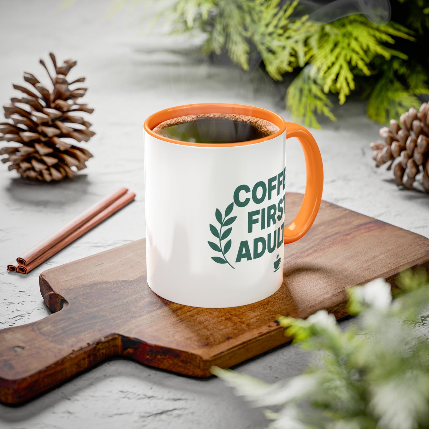 Funny Coffee Mug "Coffee First, Adulting Later" Color Accent Ceramic Mug
