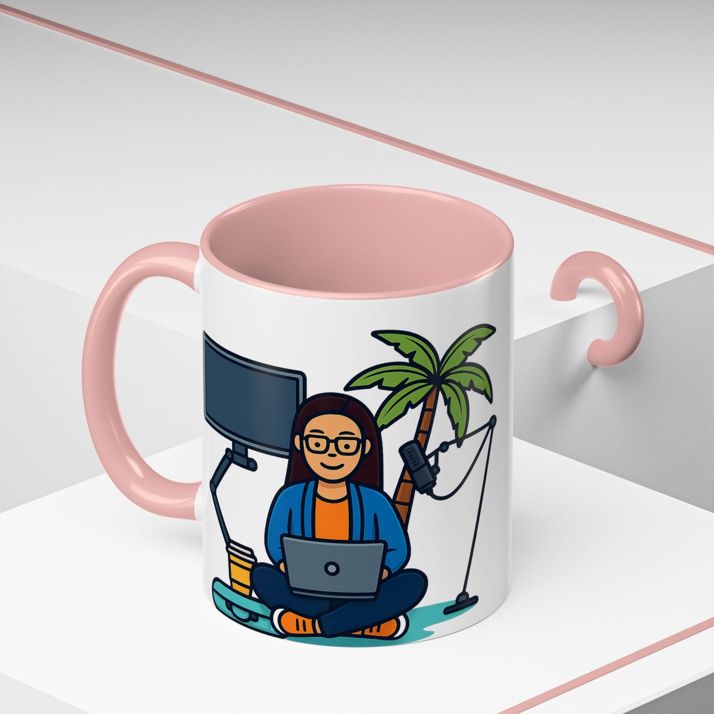 Island Podcast Coffee Mug Tropical Podcaster Illustration Ceramic Accent Mug