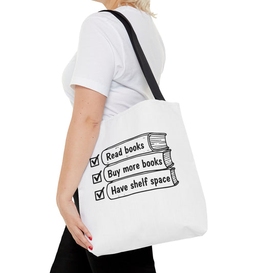 Booklover Tote Bag — "Read books, Buy more books, Have shelf space"