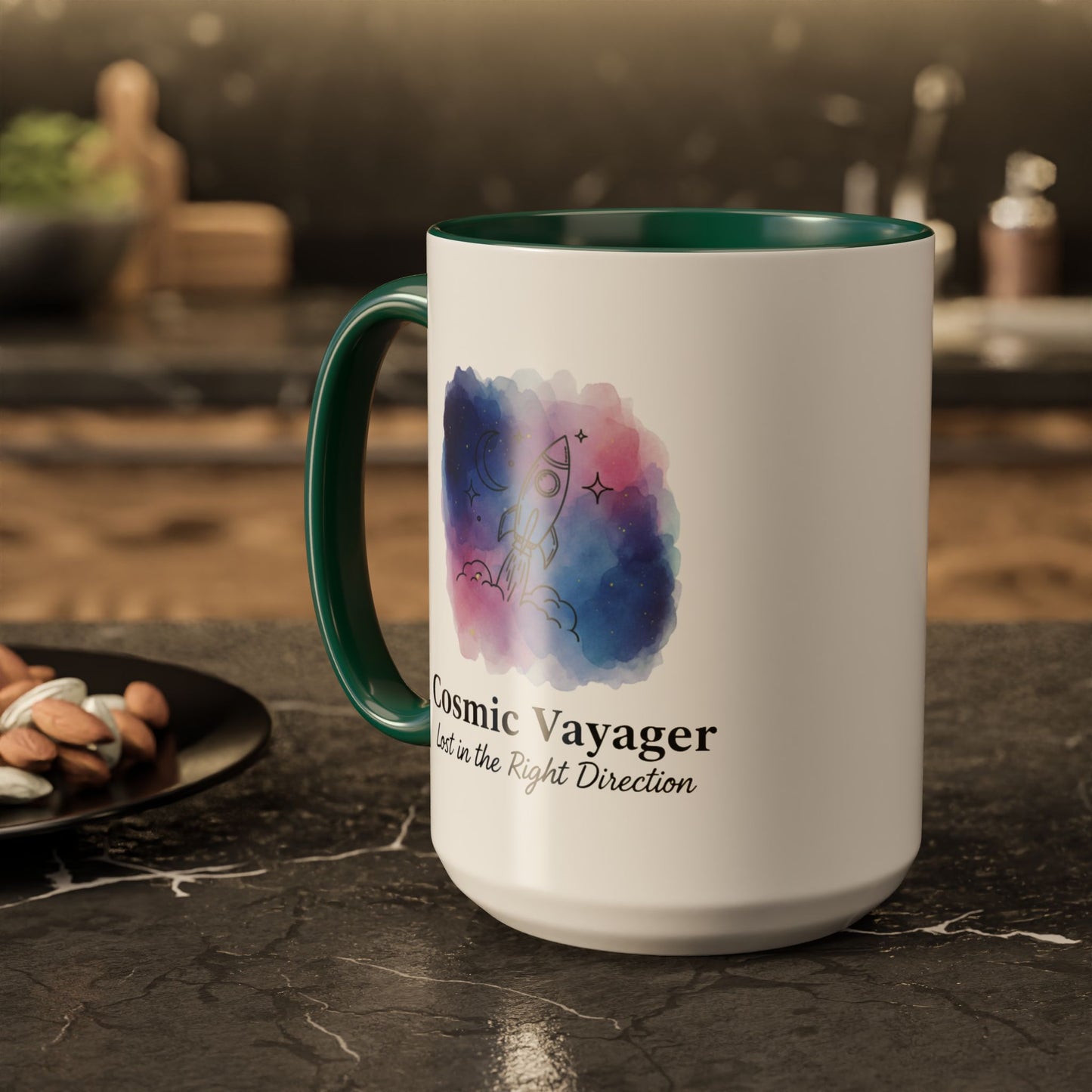 Cosmic Voyager Ceramic Coffee Mug – Space Rocket Art