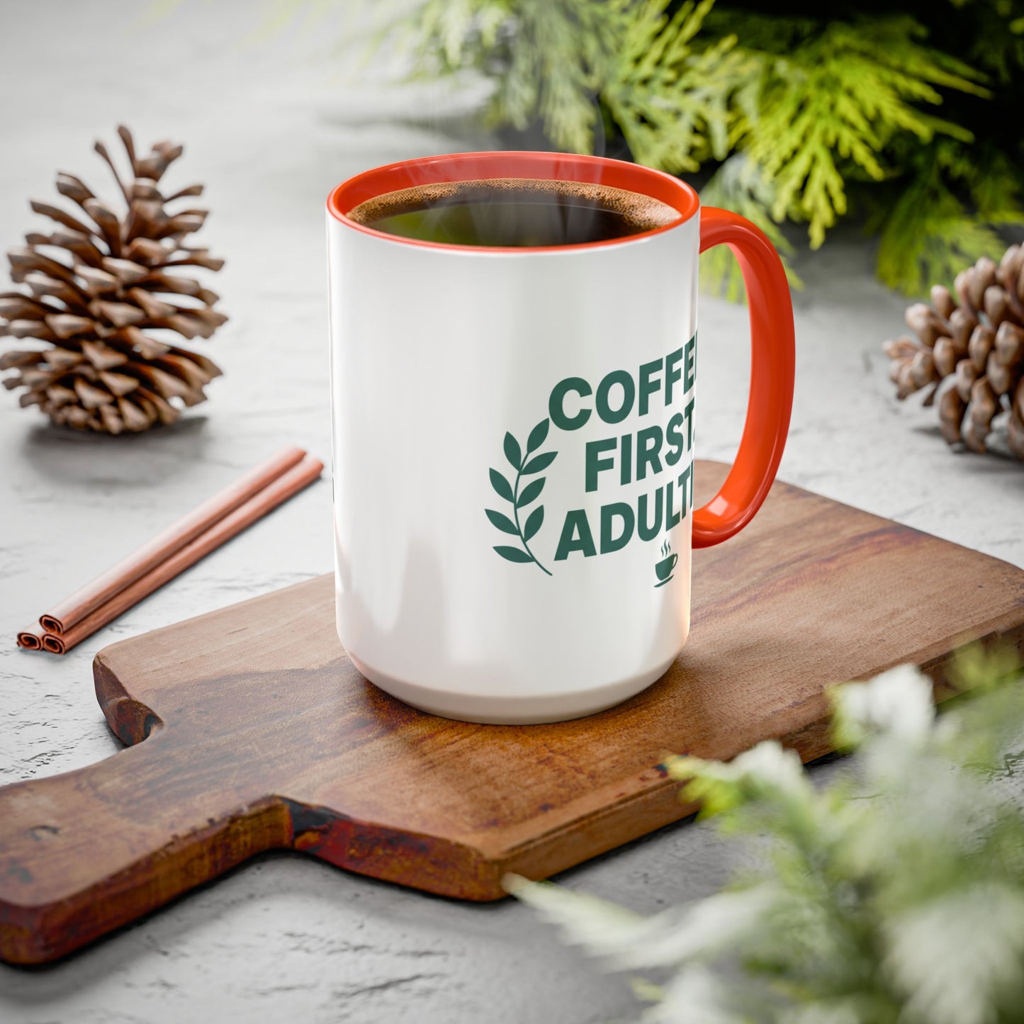 Funny Coffee Mug "Coffee First, Adulting Later" Color Accent Ceramic Mug
