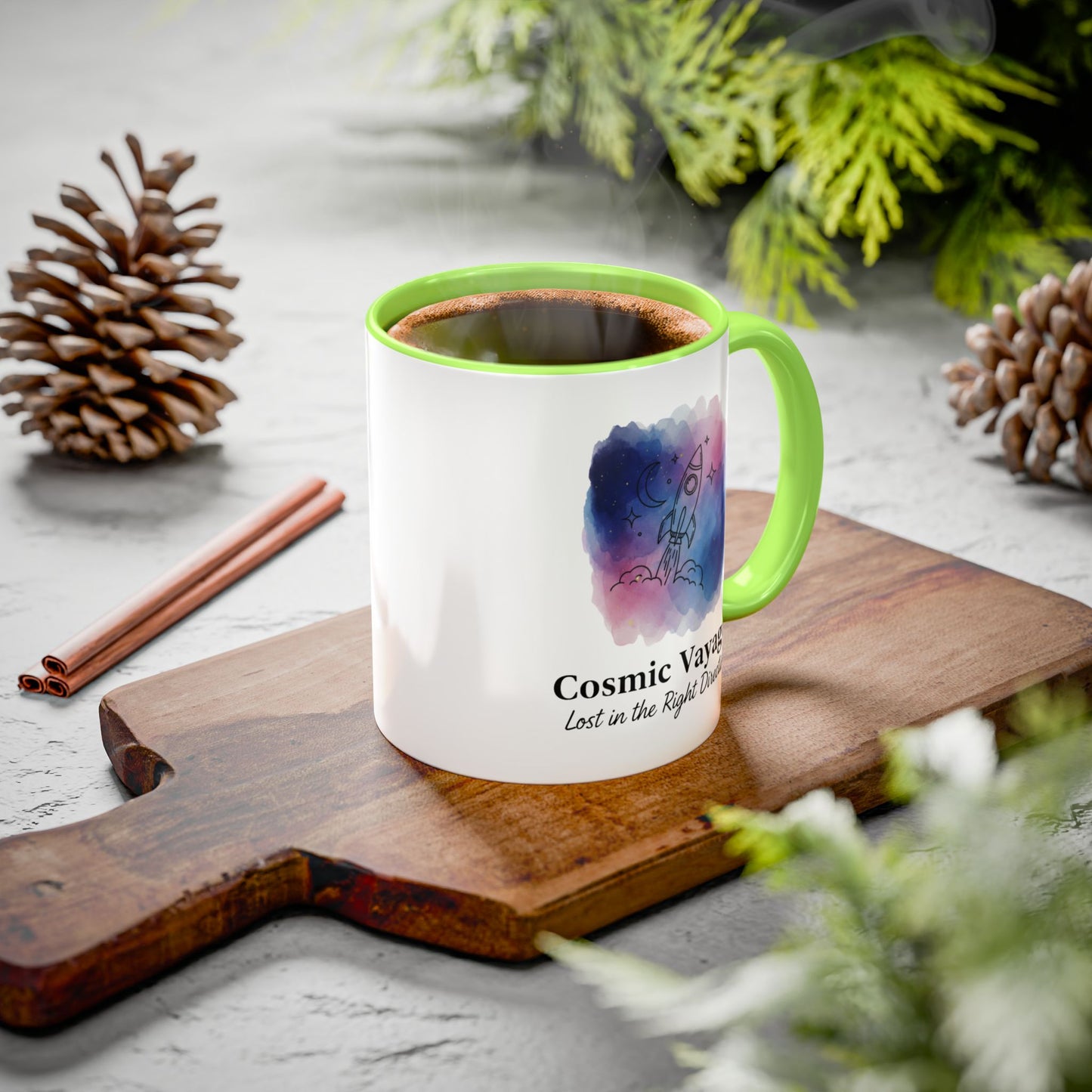 Cosmic Voyager Ceramic Coffee Mug – Space Rocket Art