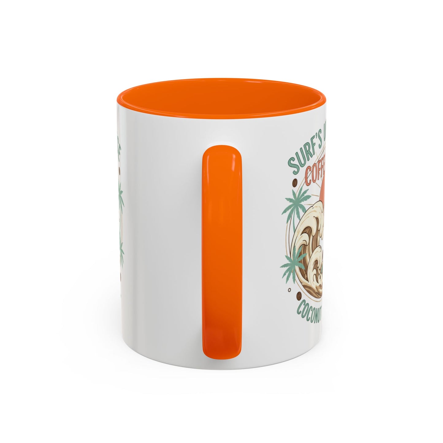 Coffee Mug “Surf’s Up Sunrise: Coconut & Caffeine” Tropical Surf Monkey Accent Mug