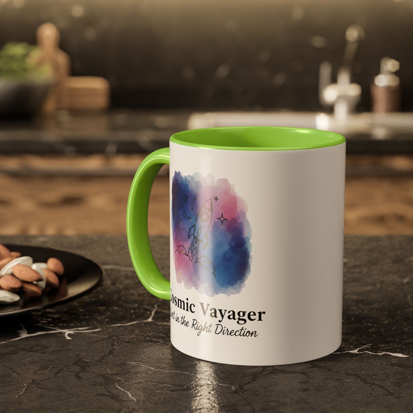 Cosmic Voyager Ceramic Coffee Mug – Space Rocket Art