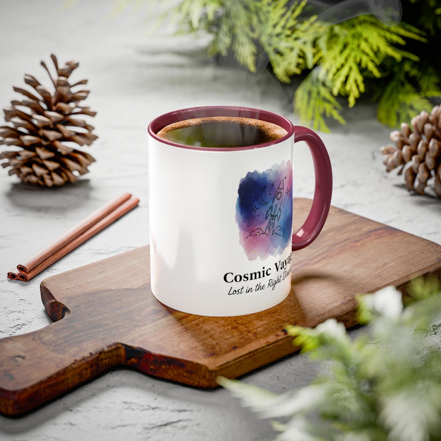 Cosmic Voyager Ceramic Coffee Mug – Space Rocket Art